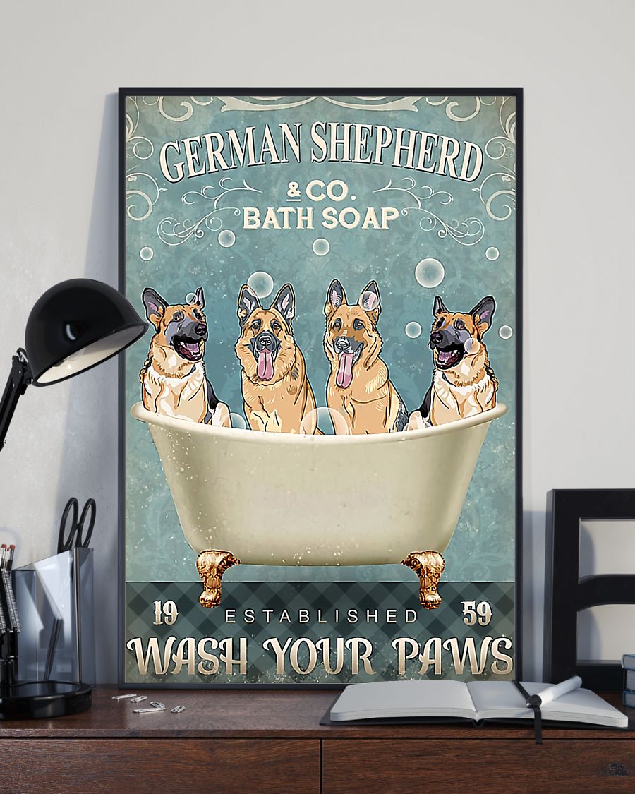 vintage german shepherd bath soap wash your paws poster 3