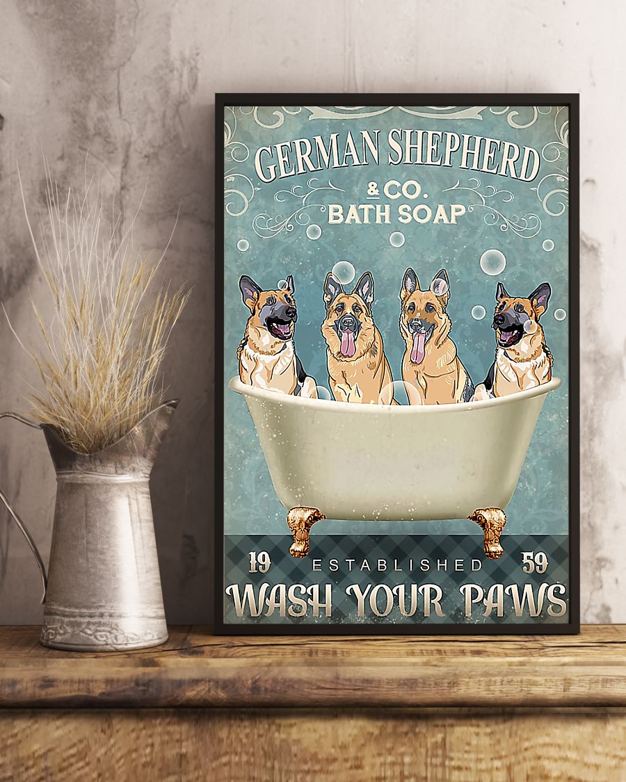 vintage german shepherd bath soap wash your paws poster 5