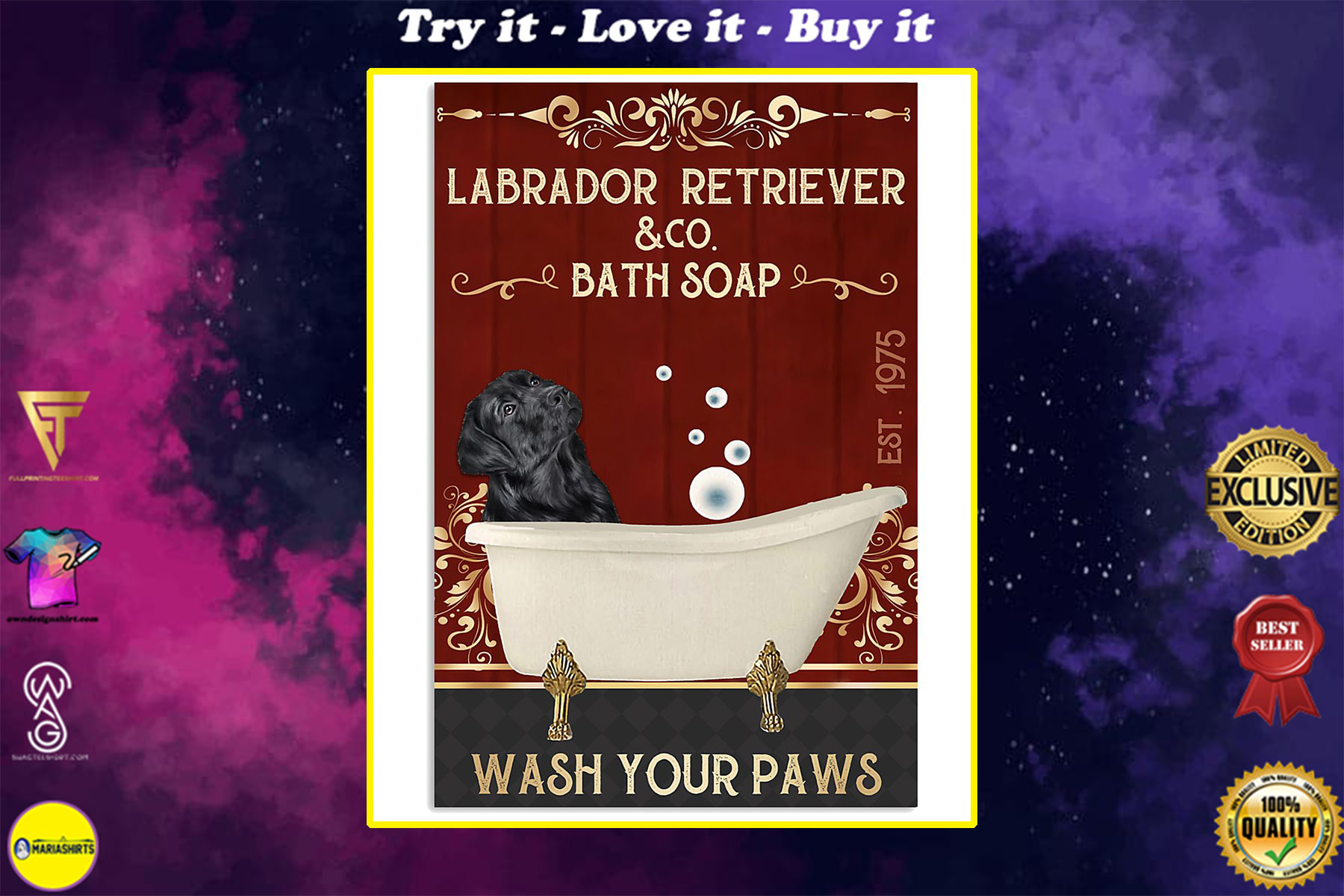 vintage labrador retriever company bath soap wash your paws poster