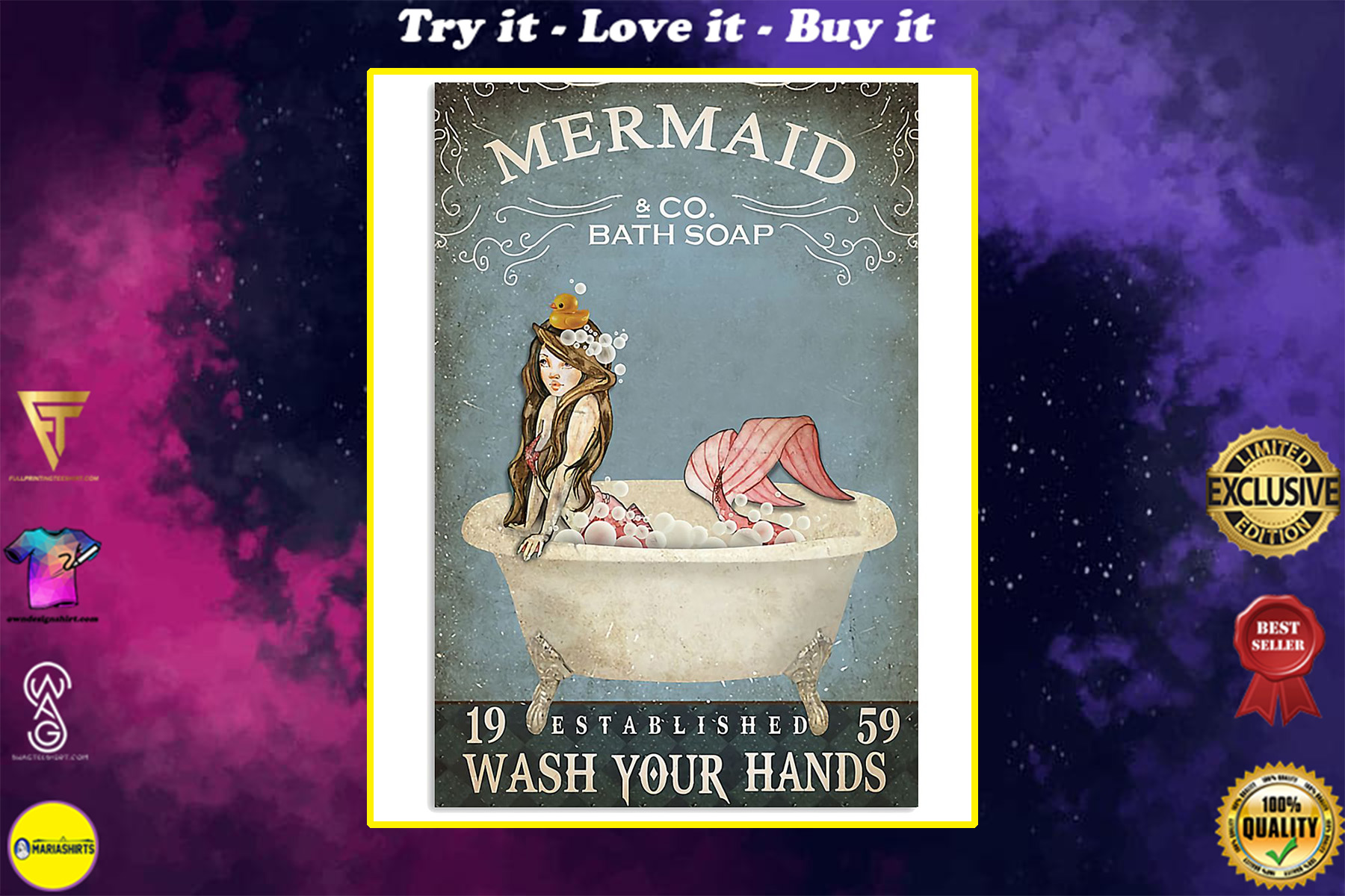vintage mermaid company bath soap wash your hands poster