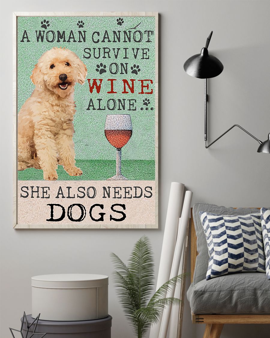 vintage poodle a woman cannot survive on wine alone poster 2