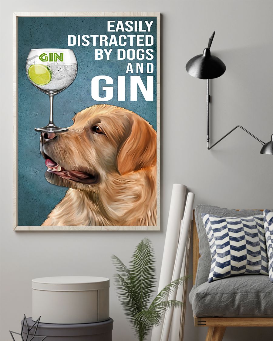 vintage red fox labrador easily distracted by dogs and gin poster 2