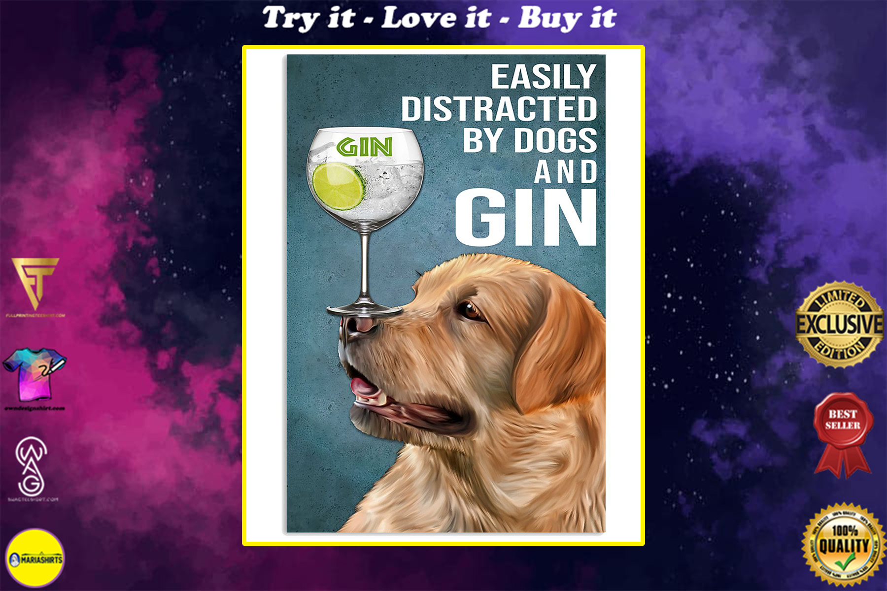 vintage red fox labrador easily distracted by dogs and gin poster