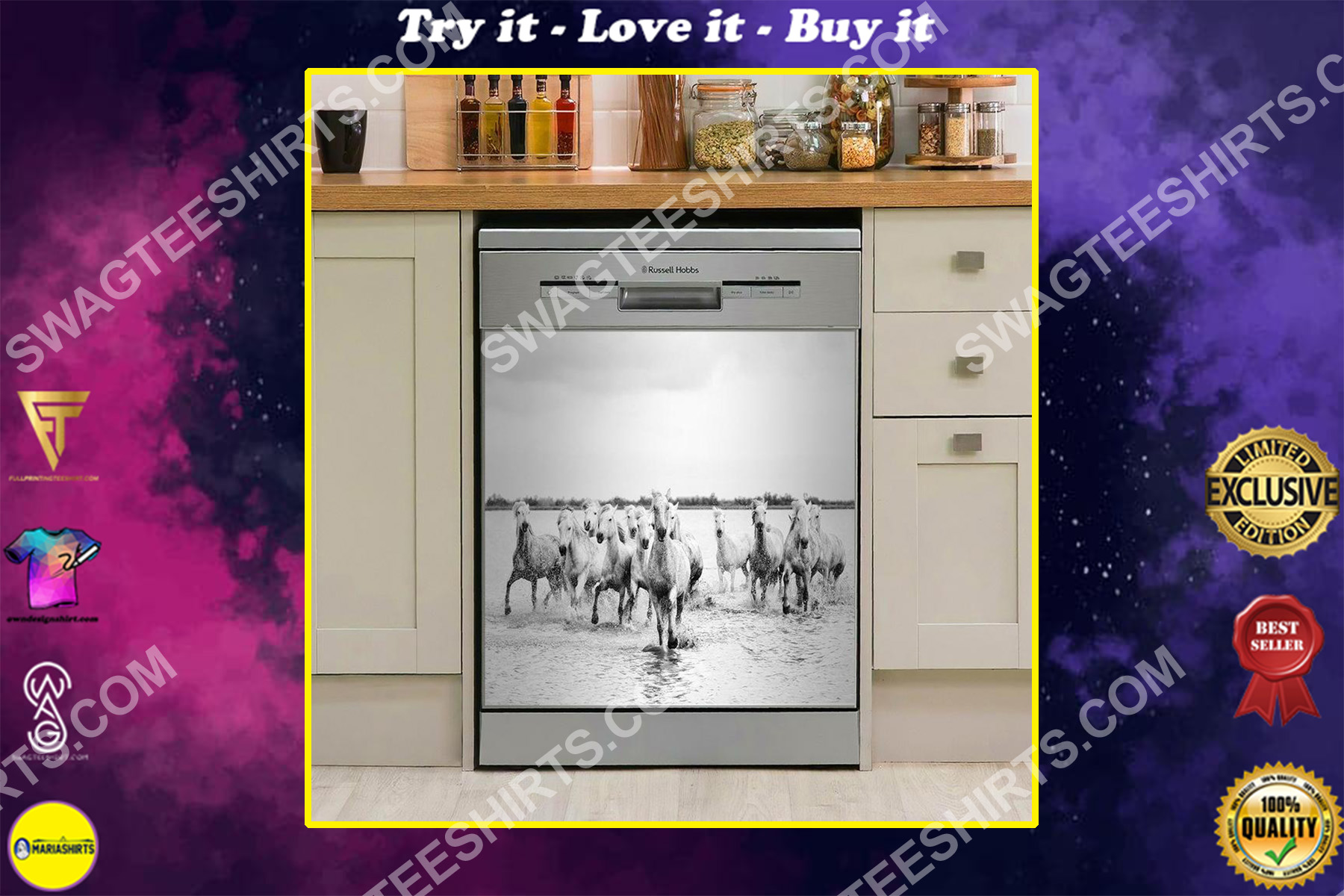 white horses kitchen decorative dishwasher magnet cover