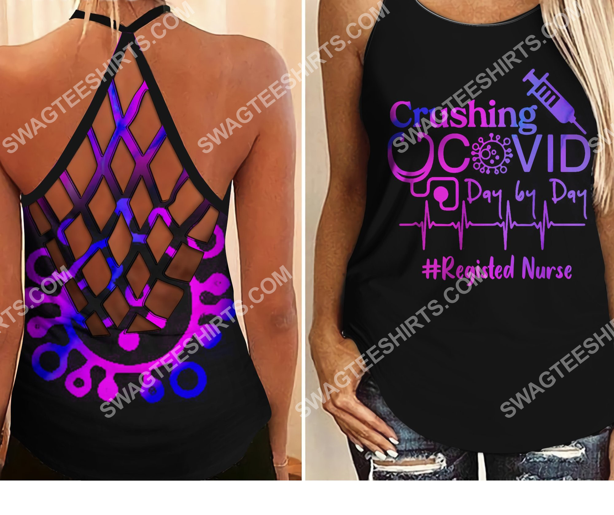 crushing registed nurse day by day all over printed criss-cross tank top 2 - Copy (2)