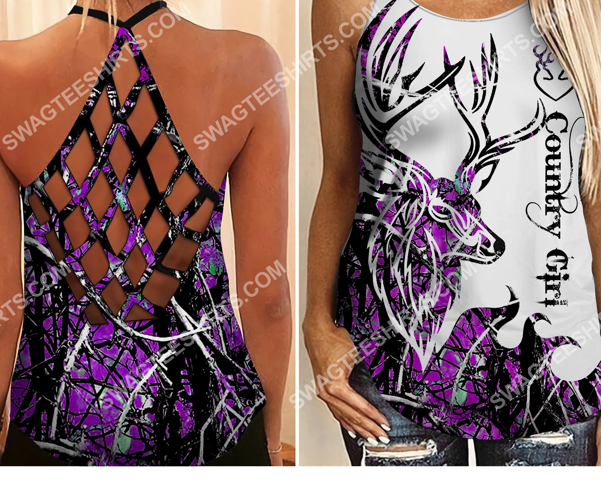 for hunting country girl all over printed criss-cross tank top 2 - Copy (2)