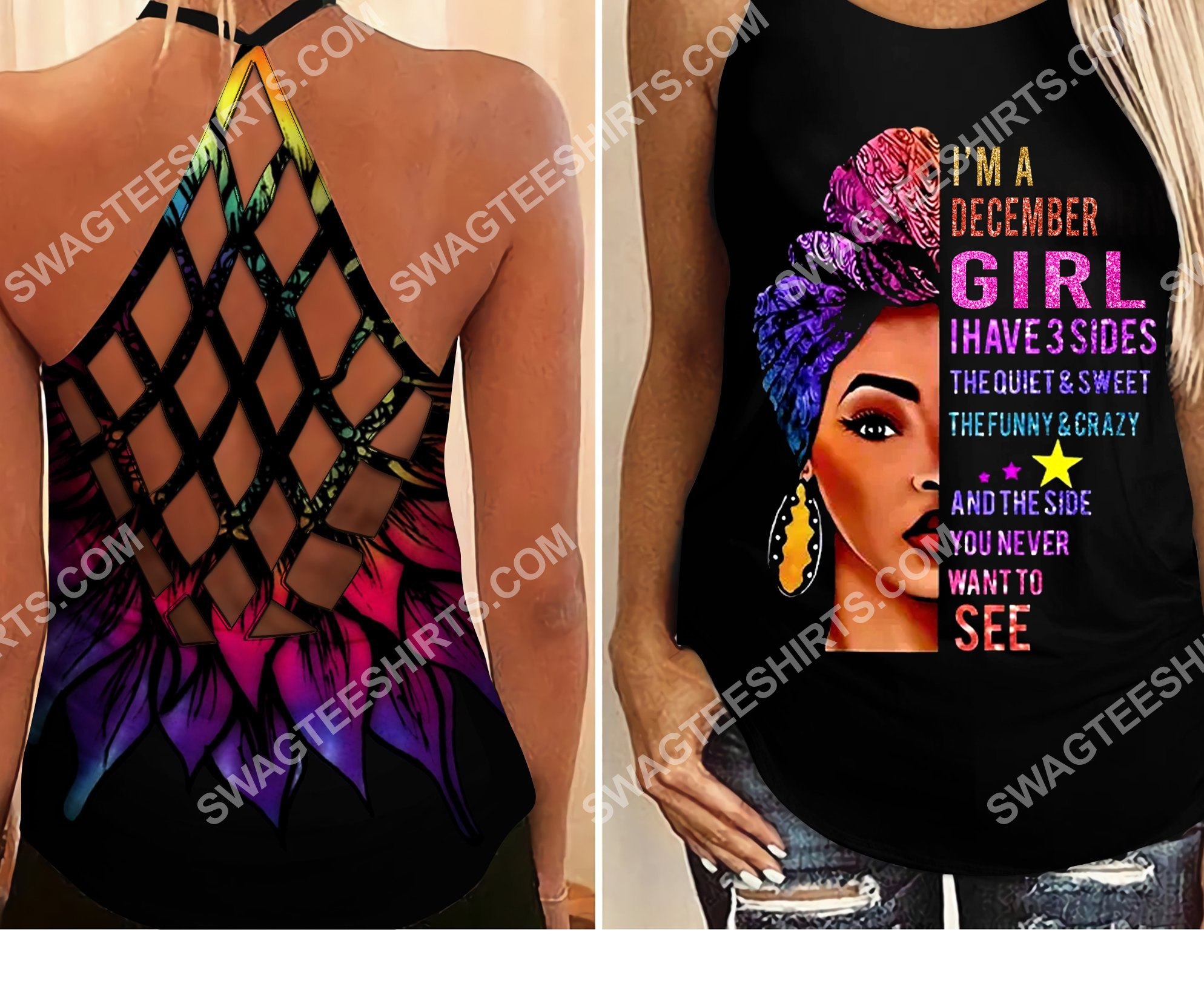 i'm a december girl i have 3 sides the quiet and sweet all over printed criss-cross tank top 2 - Copy (2)