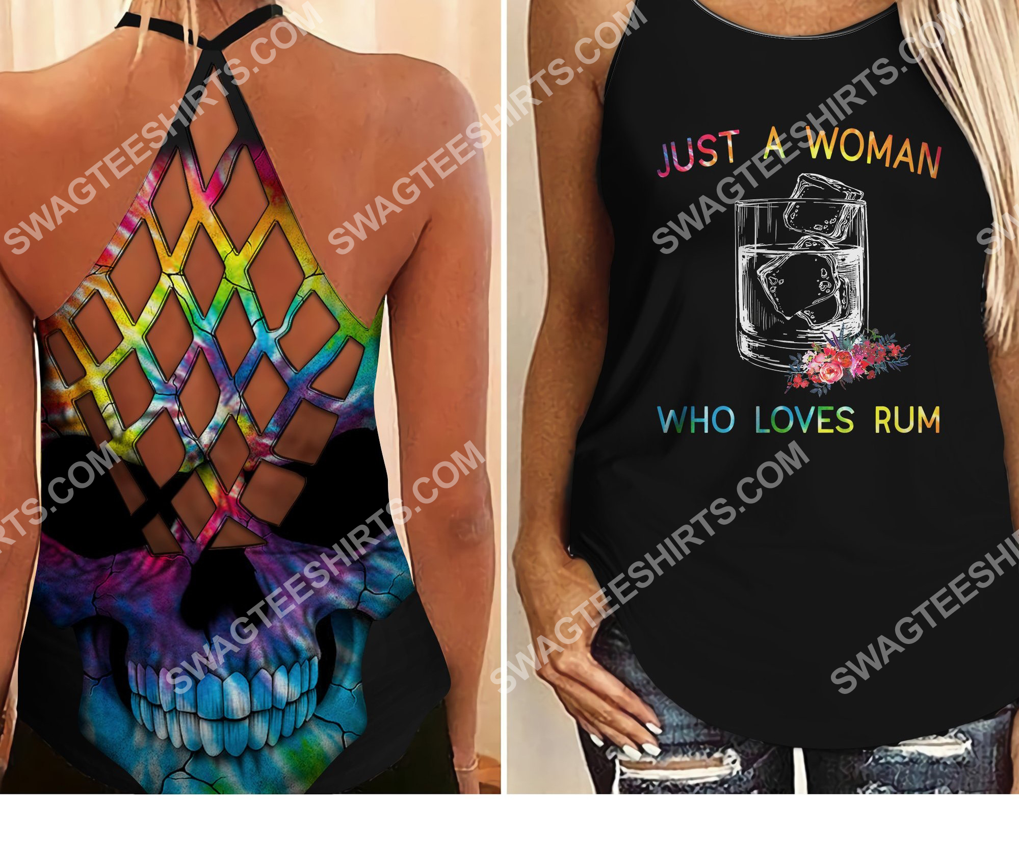 just a woman who loves rum all over printed criss-cross tank top 2 - Copy (2)