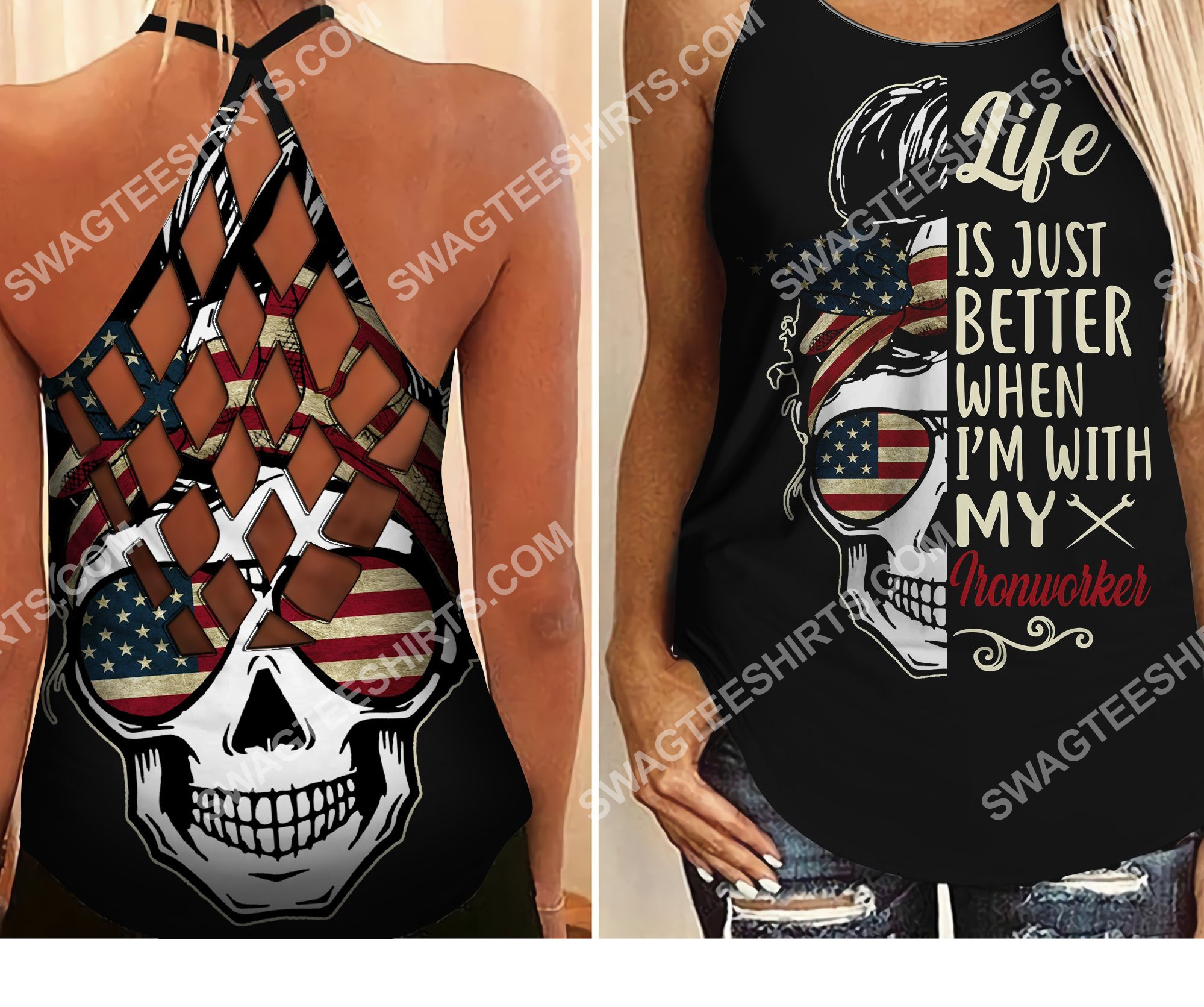 life is just better when i'm with my ironworker skull criss-cross tank top 2 - Copy