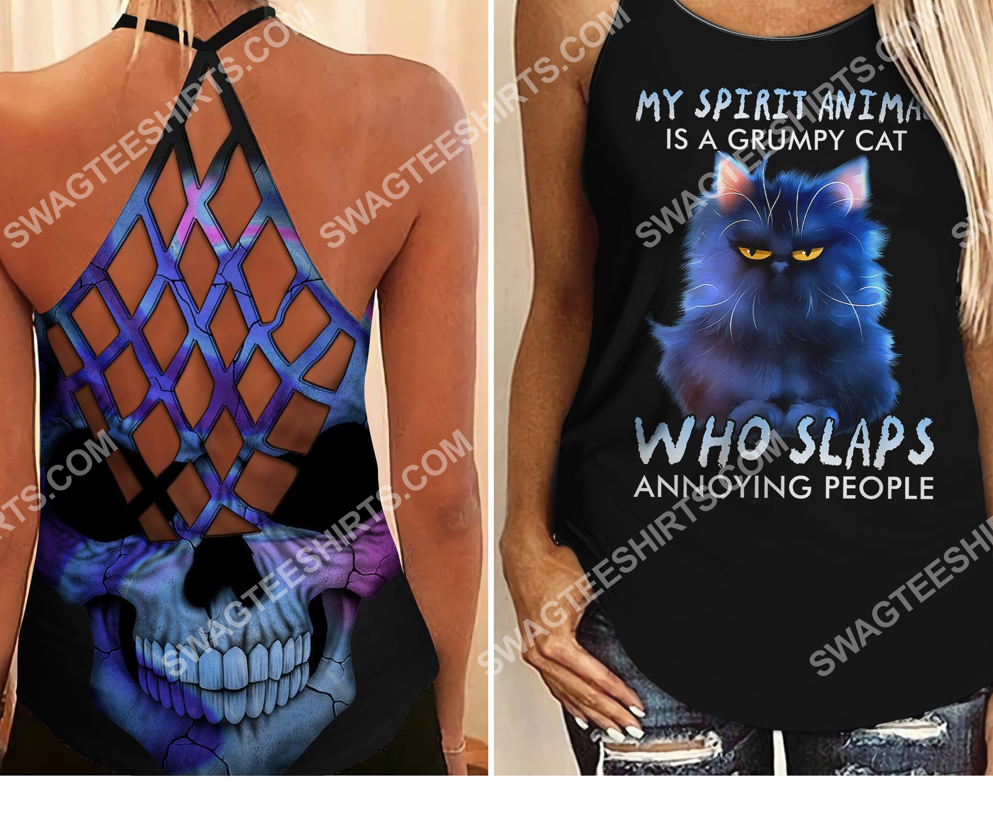 my spirit animal is a grumpy cat who slaps annoying people all over printed criss-cross tank top 2 - Copy (2)