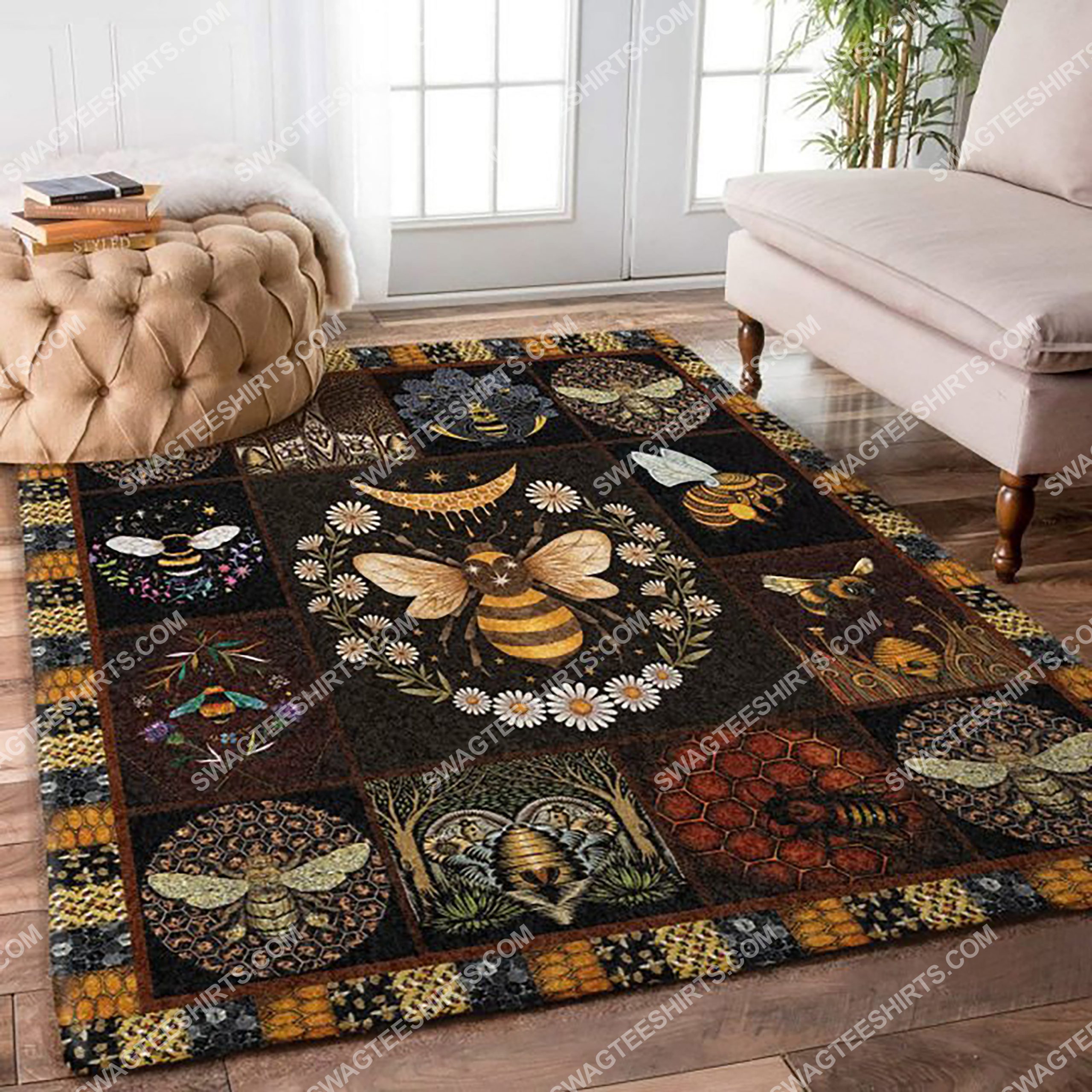 retro bee and flower full printing rug 3 - Copy (2)