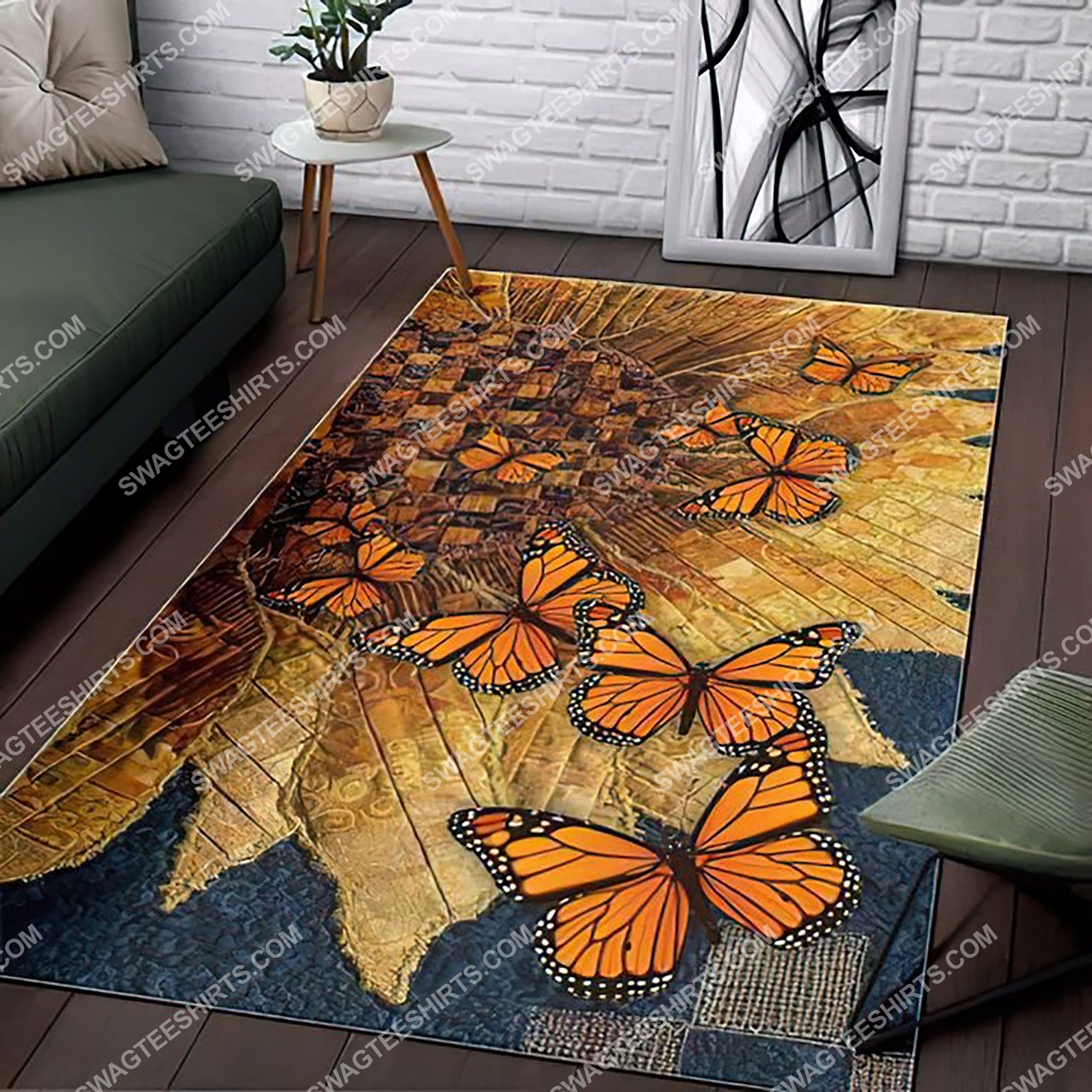 retro butterflies and sunflower full printing rug 3 - Copy