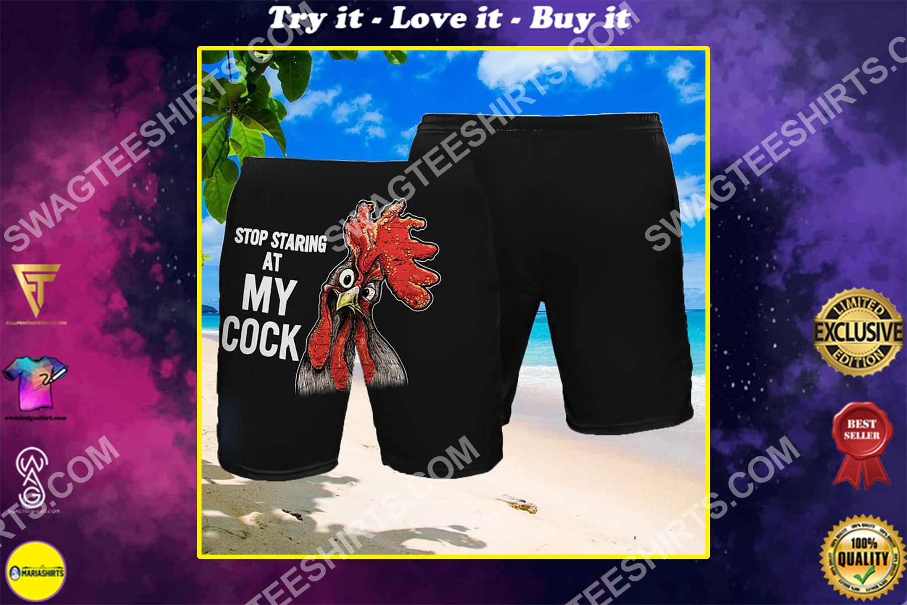 rooster stop staring at my cock summer beach shorts