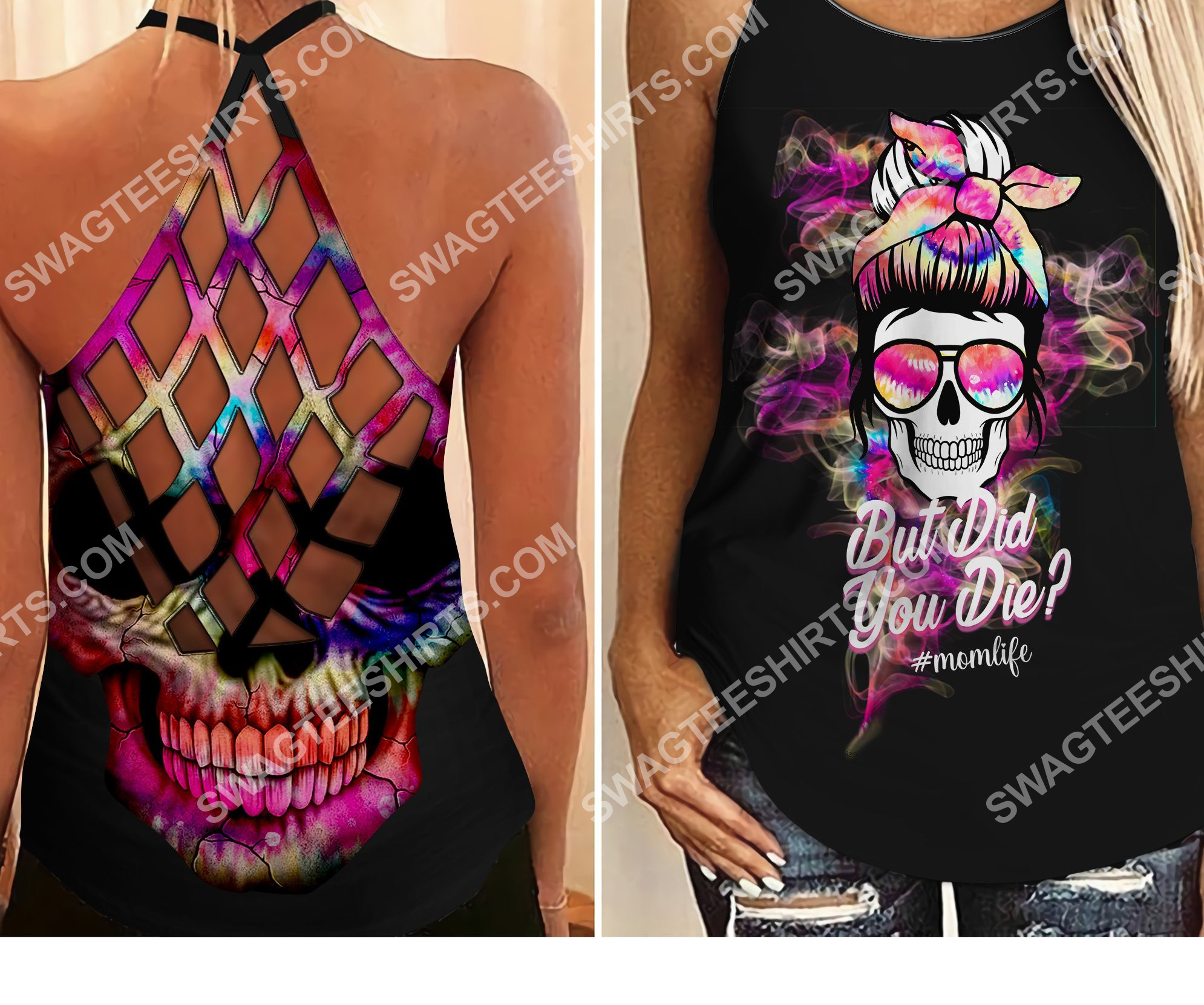 skull but did you die mom life all over printed criss-cross tank top 2 - Copy (2)