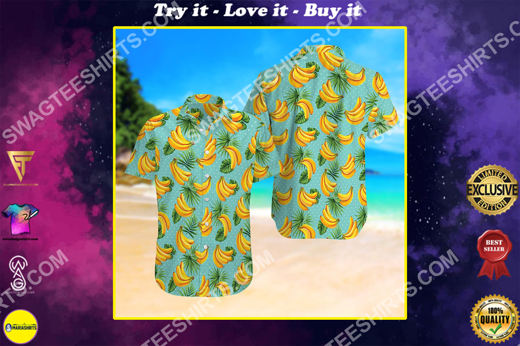 summer time banana tropical all over print hawaiian shirt