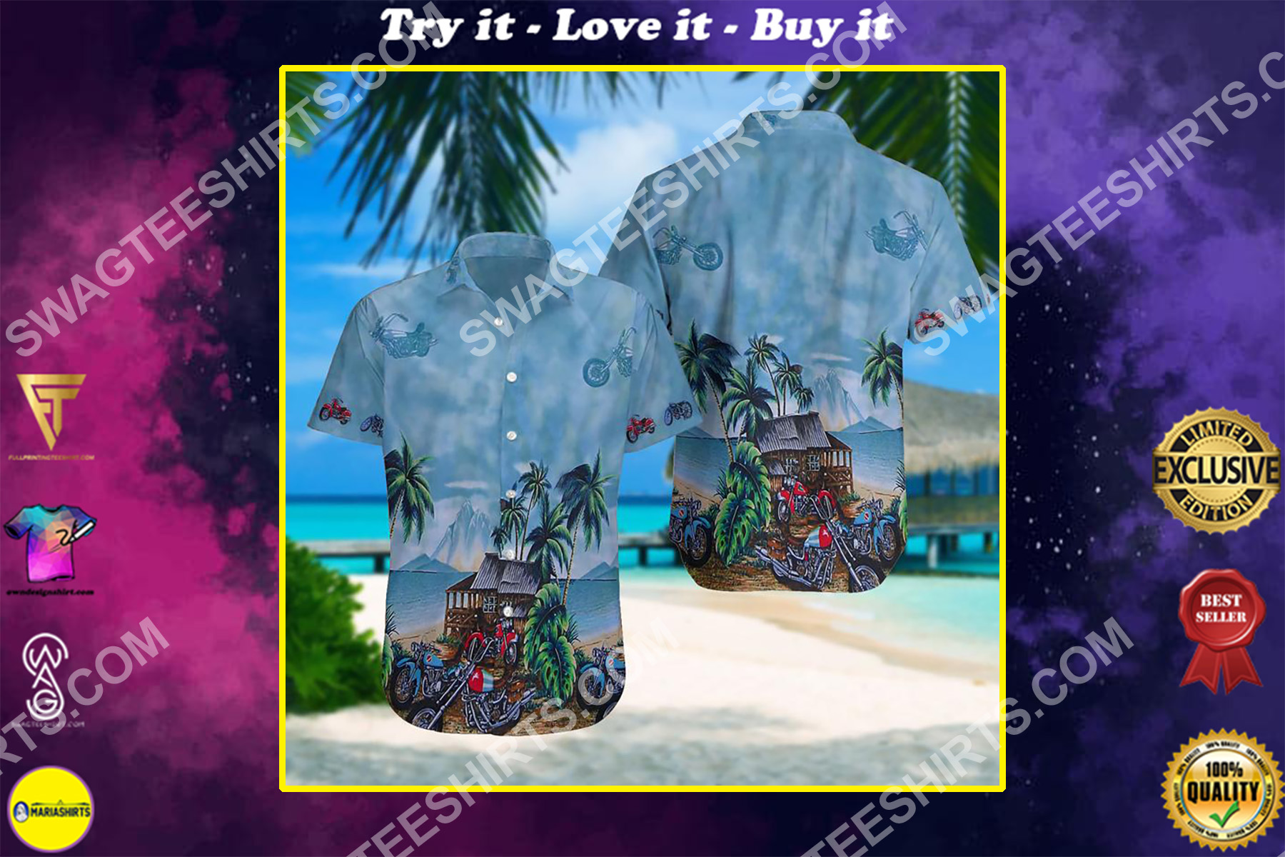 summer time motorcycle all over print hawaiian shirt