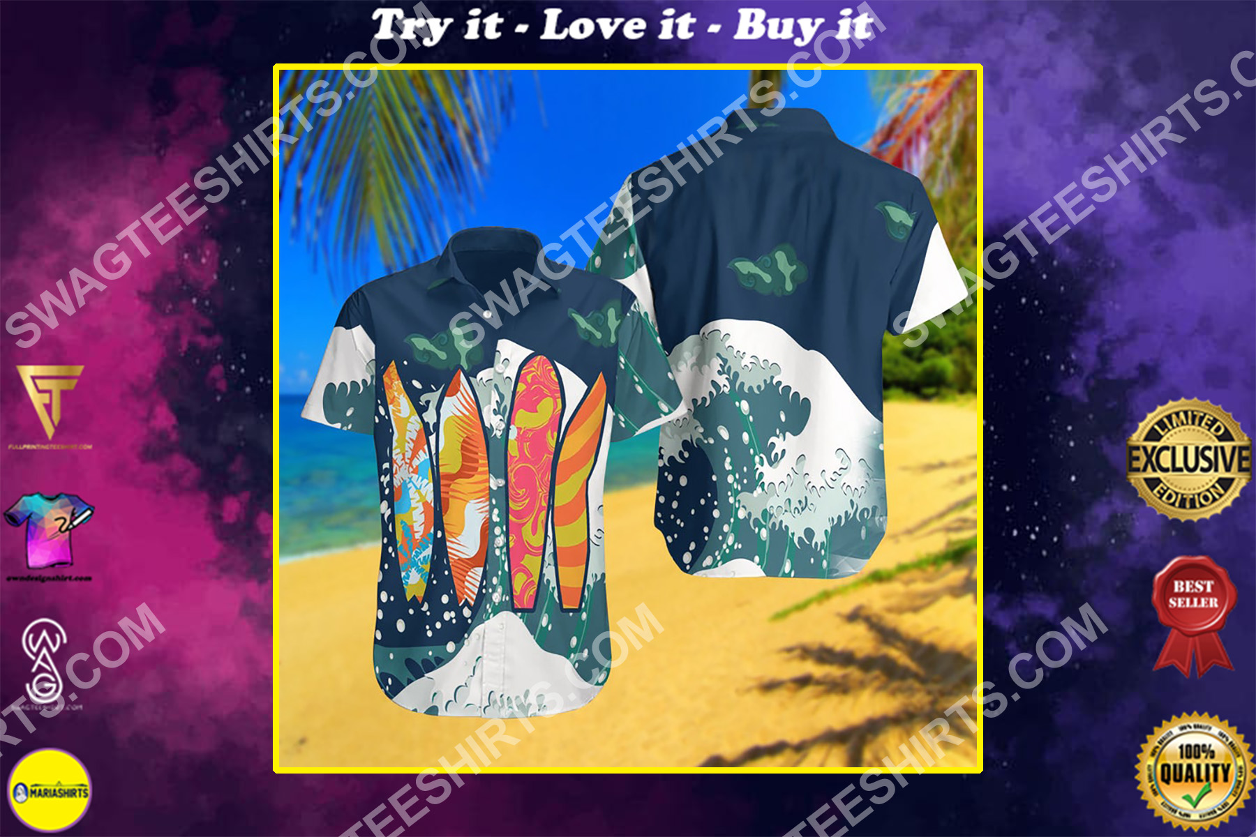summer time surfing all over print hawaiian shirt