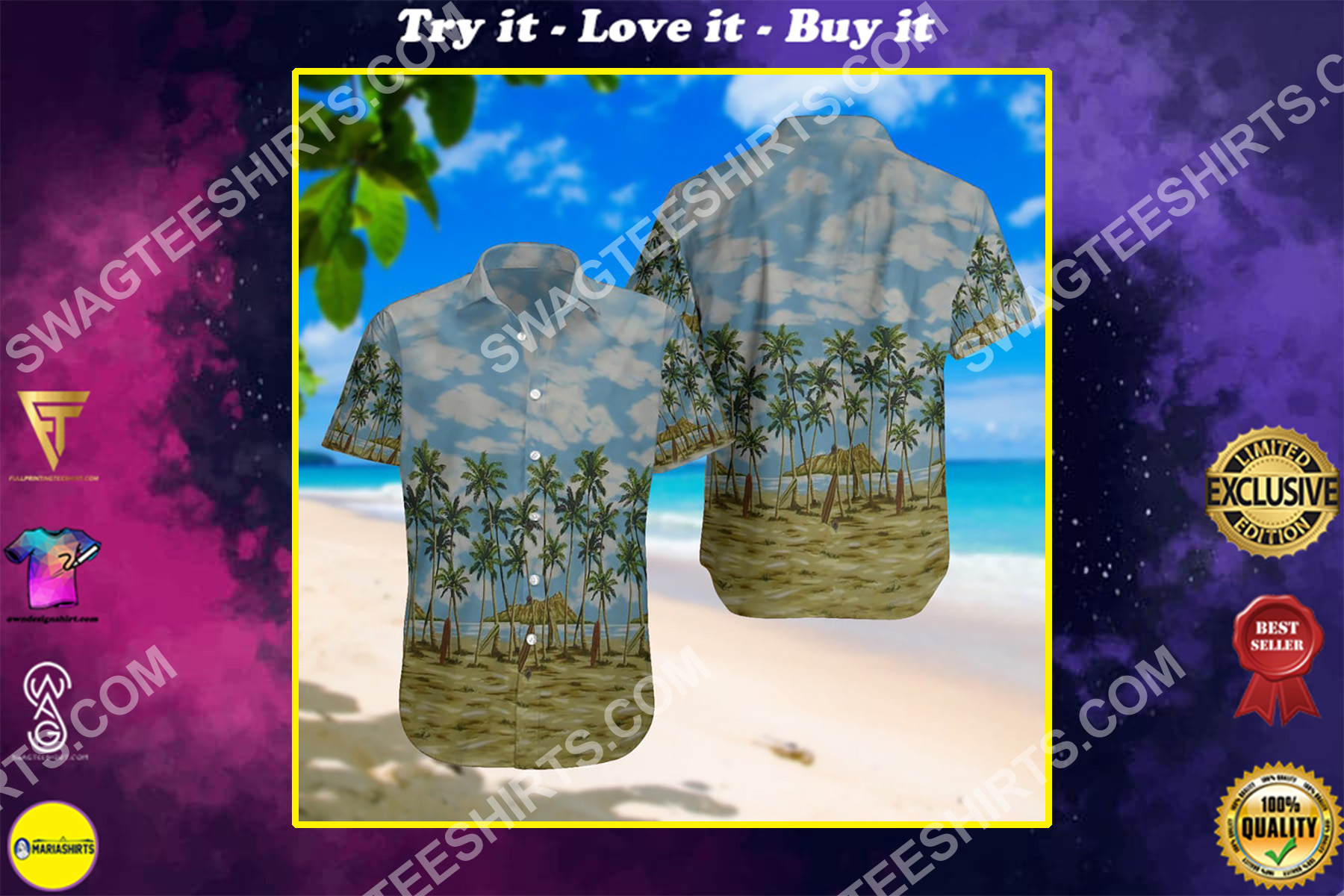 summer time the beach all over print hawaiian shirt