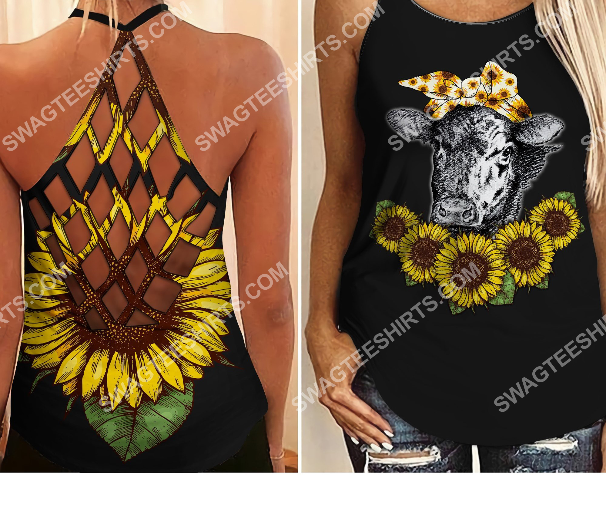 sunflower angus cattle all over printed criss-cross tank top 2 - Copy (2)