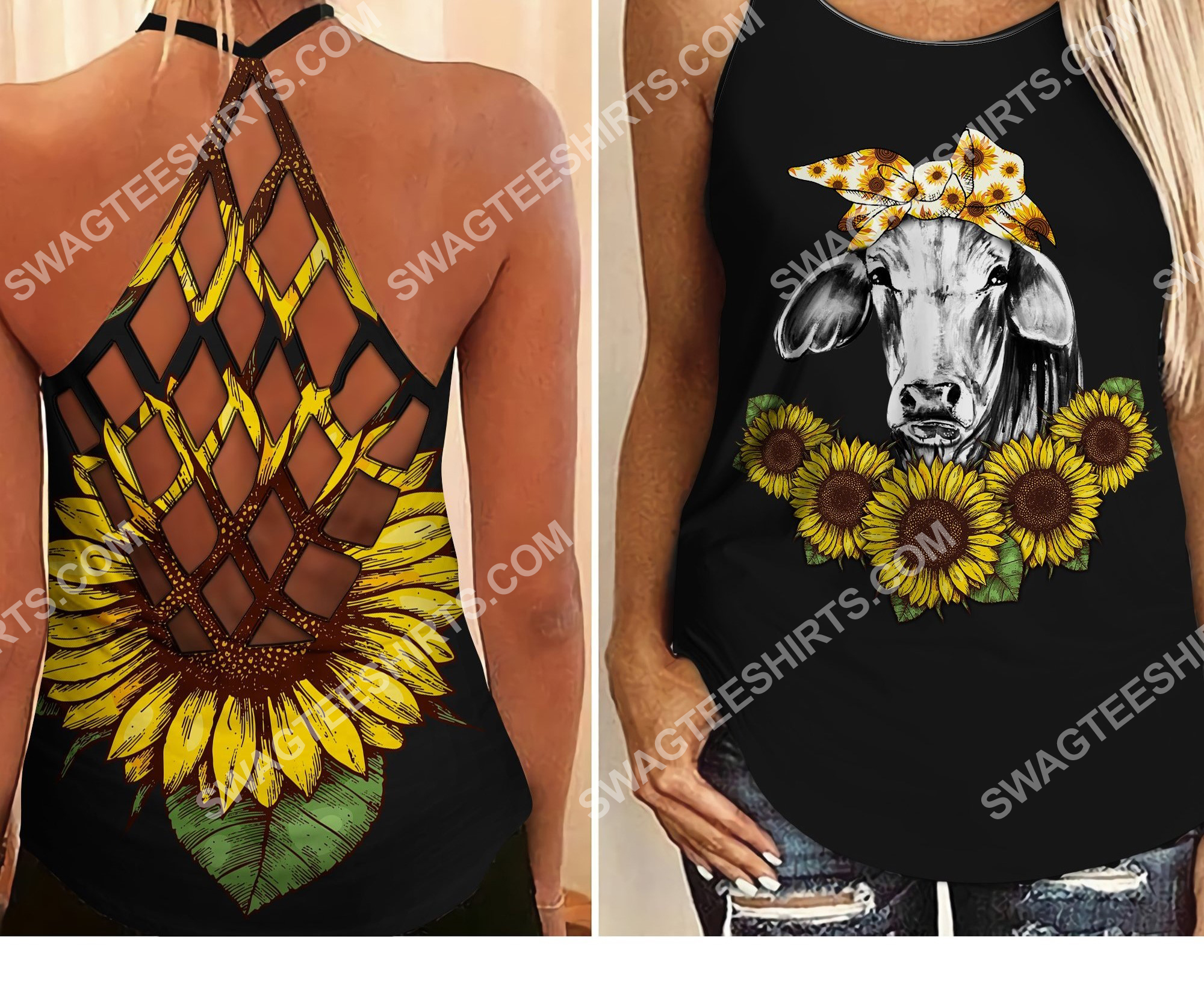 sunflower cattle cow all over printed criss-cross tank top 2 - Copy (2)