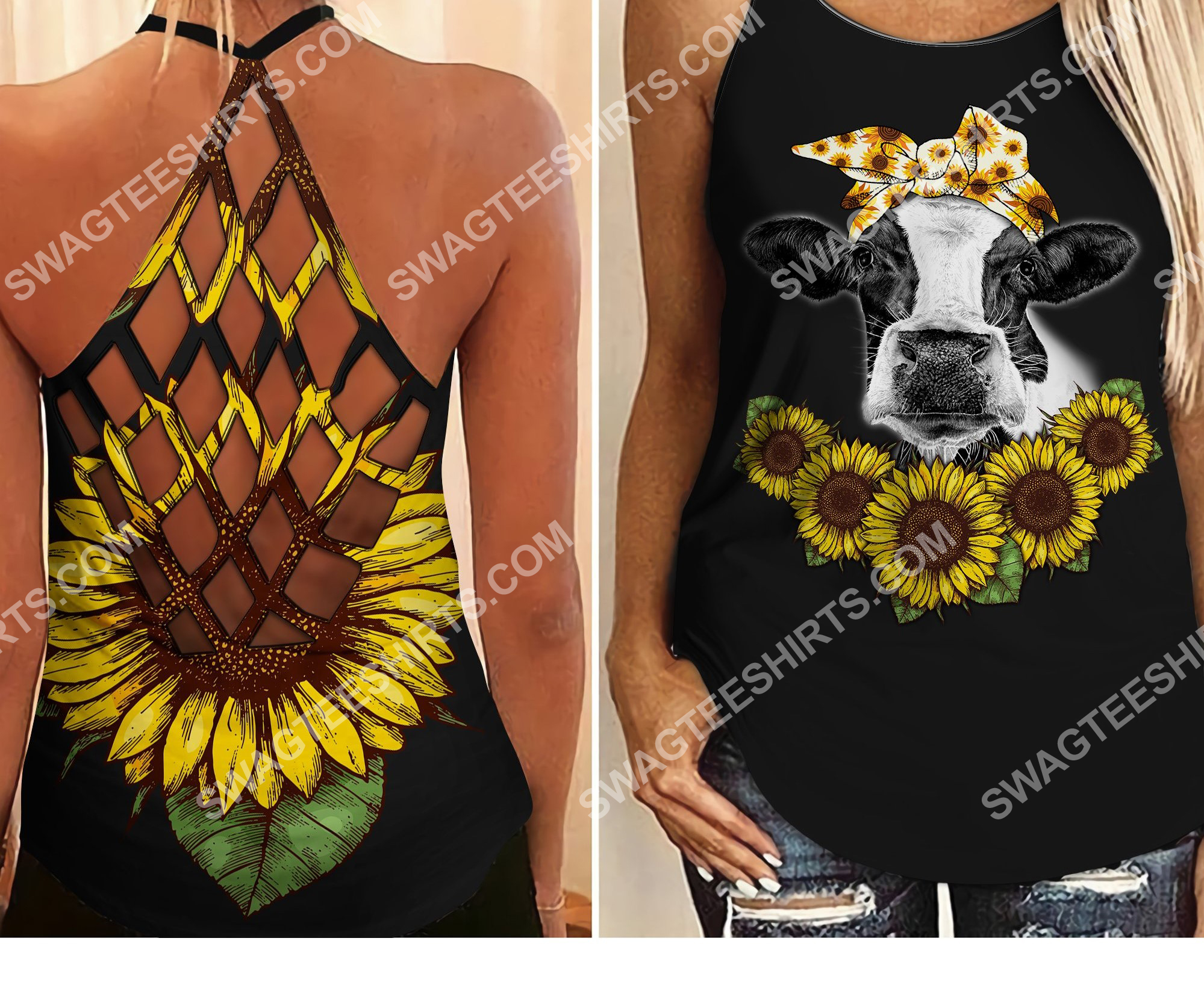 sunflower dairy cattle cow all over printed criss-cross tank top 2 - Copy (2)
