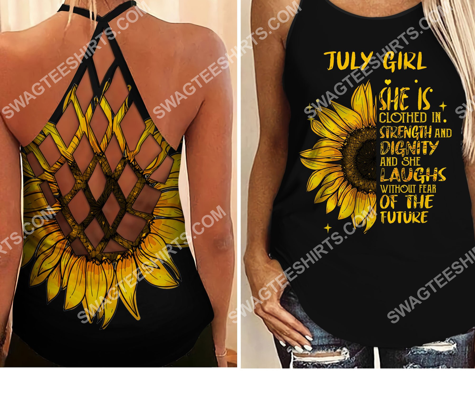 sunflower july girl she is clothed with strength and dignity criss-cross tank top 2 - Copy