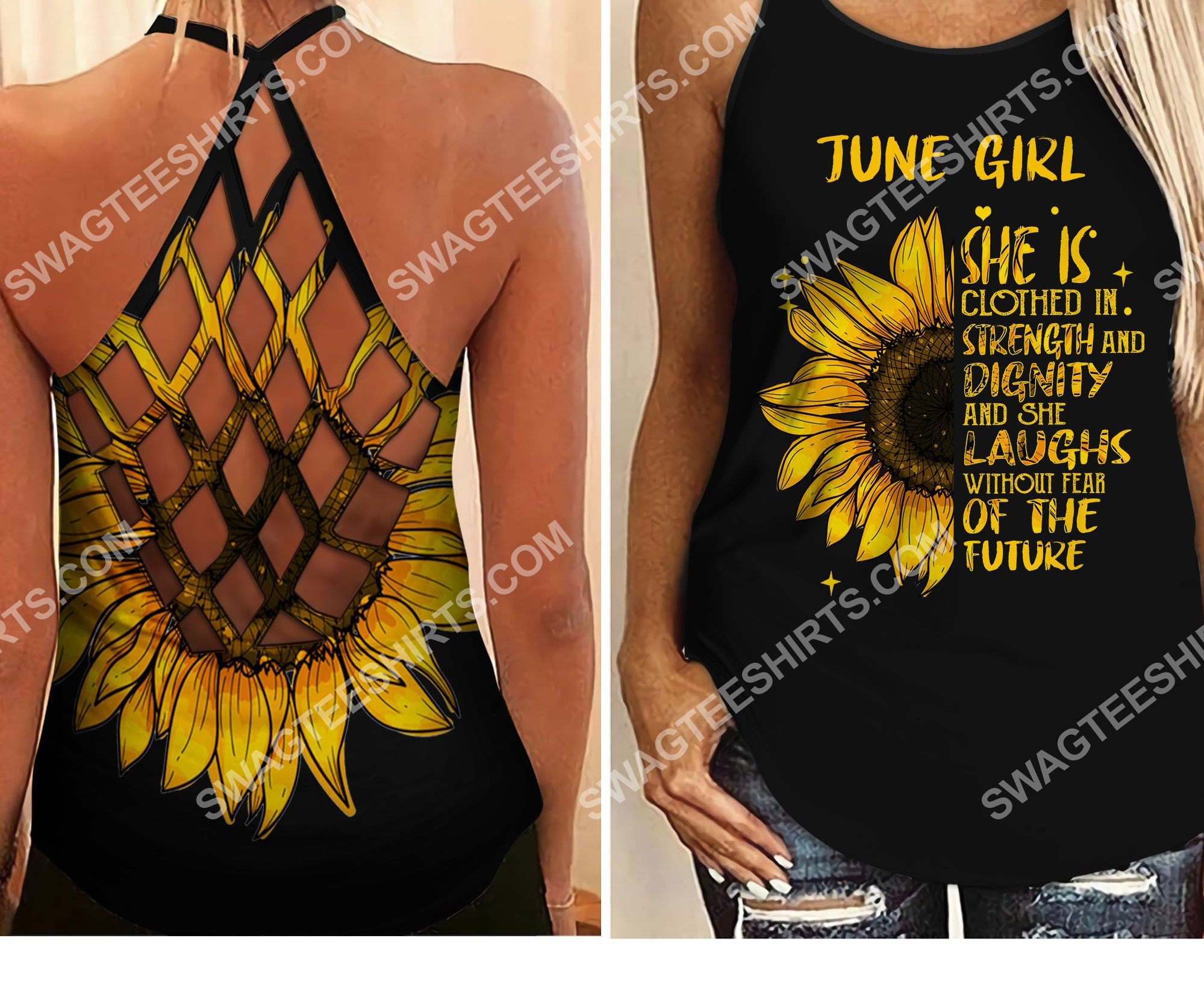 sunflower june girl she is clothed with strength and dignity criss-cross tank top 2 - Copy