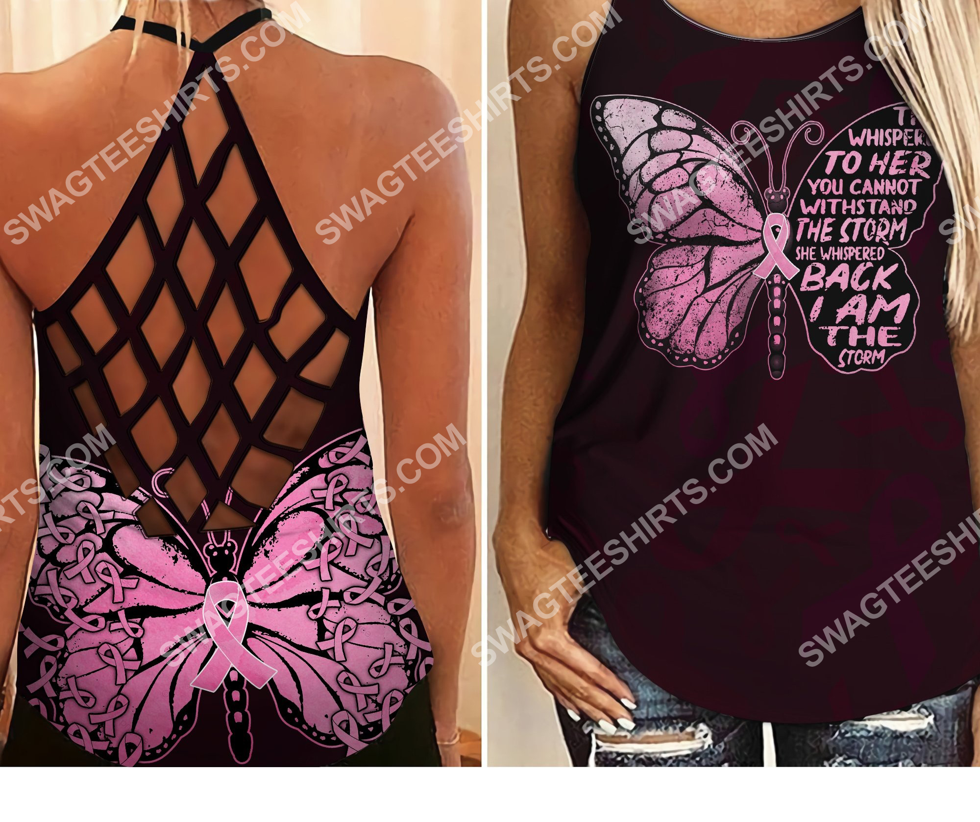 they whispered to her you cannot withstand the storm breast cancer criss-cross tank top 2 - Copy (2)