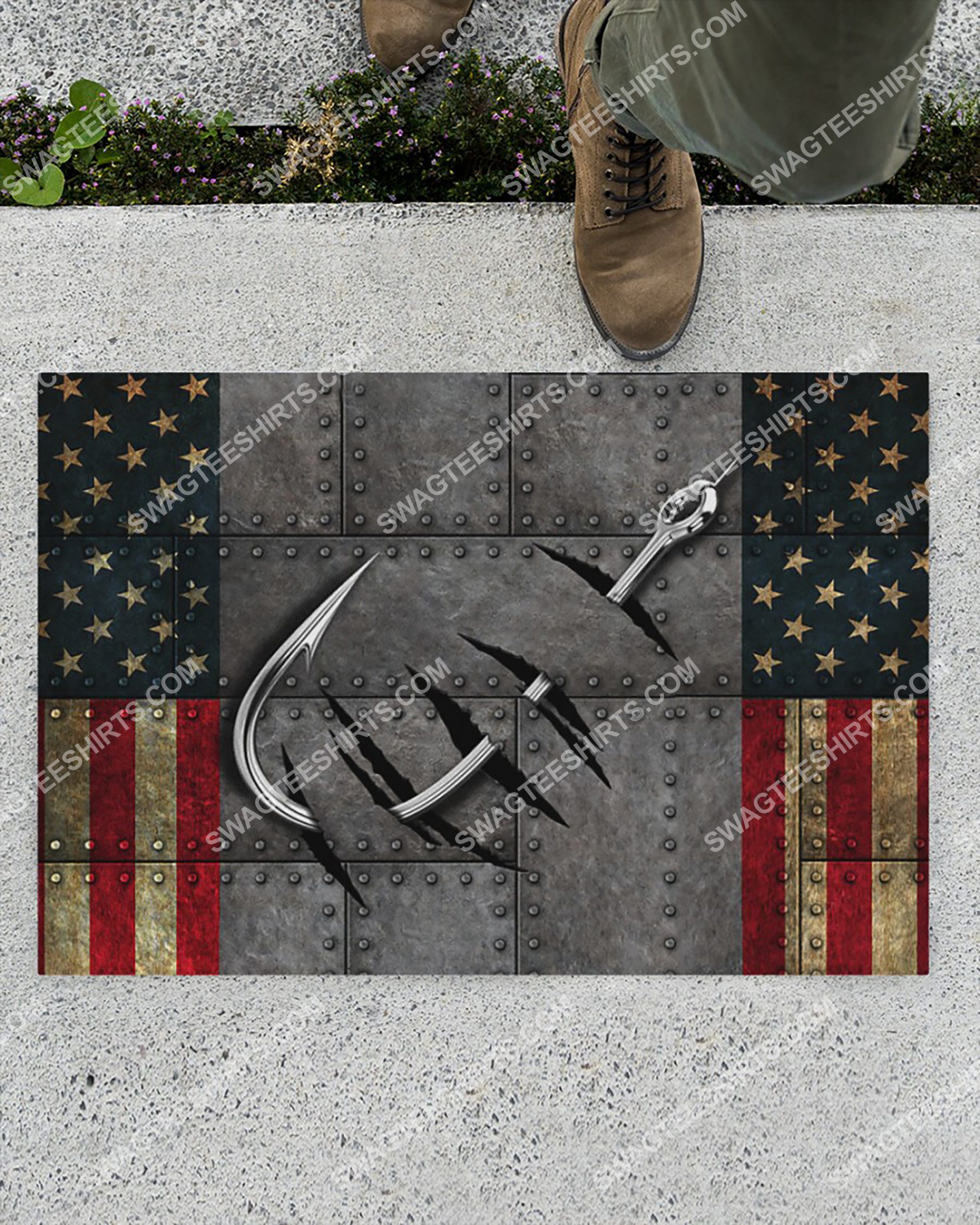 vintage love fishing america flag doormat 2(1)