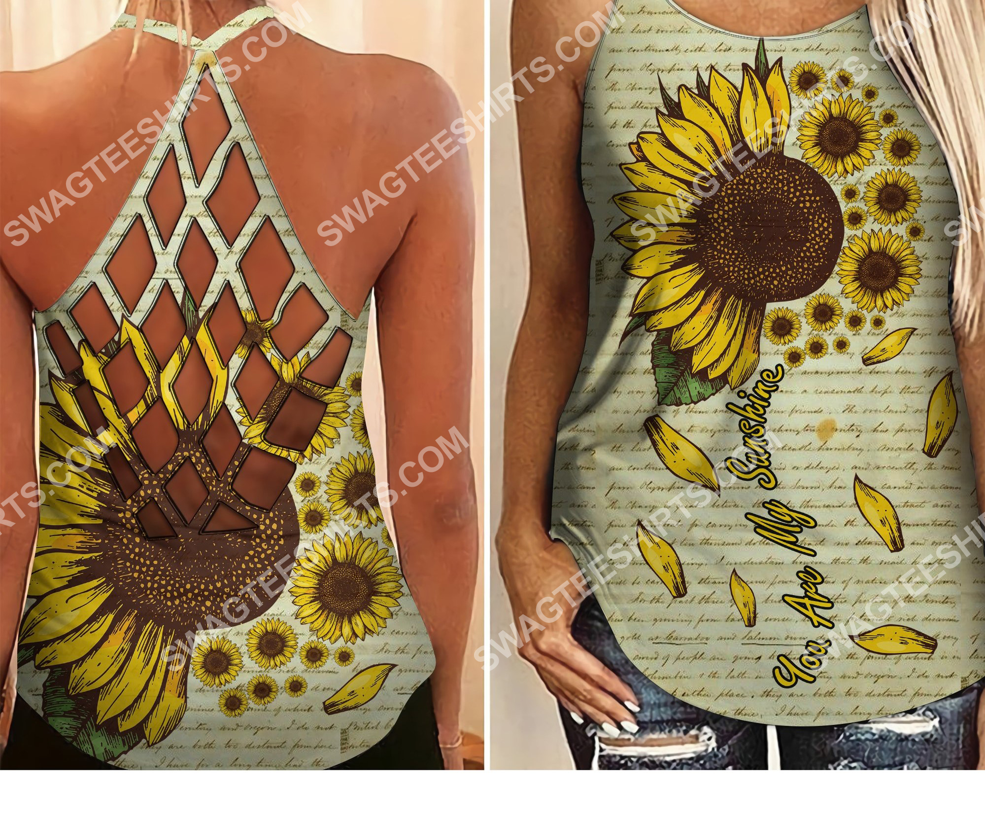 you are my sunshine sunflower all over printed criss-cross tank top 2 - Copy (2)