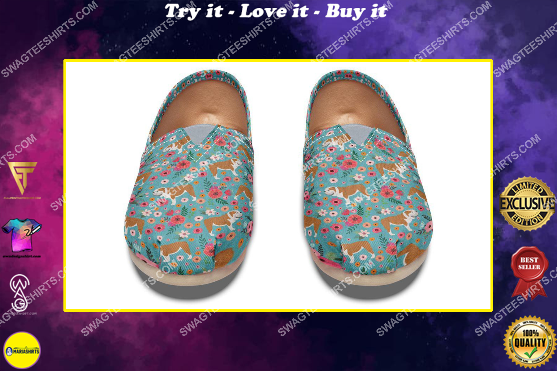flower bulldog dogs lover all over printed toms shoes