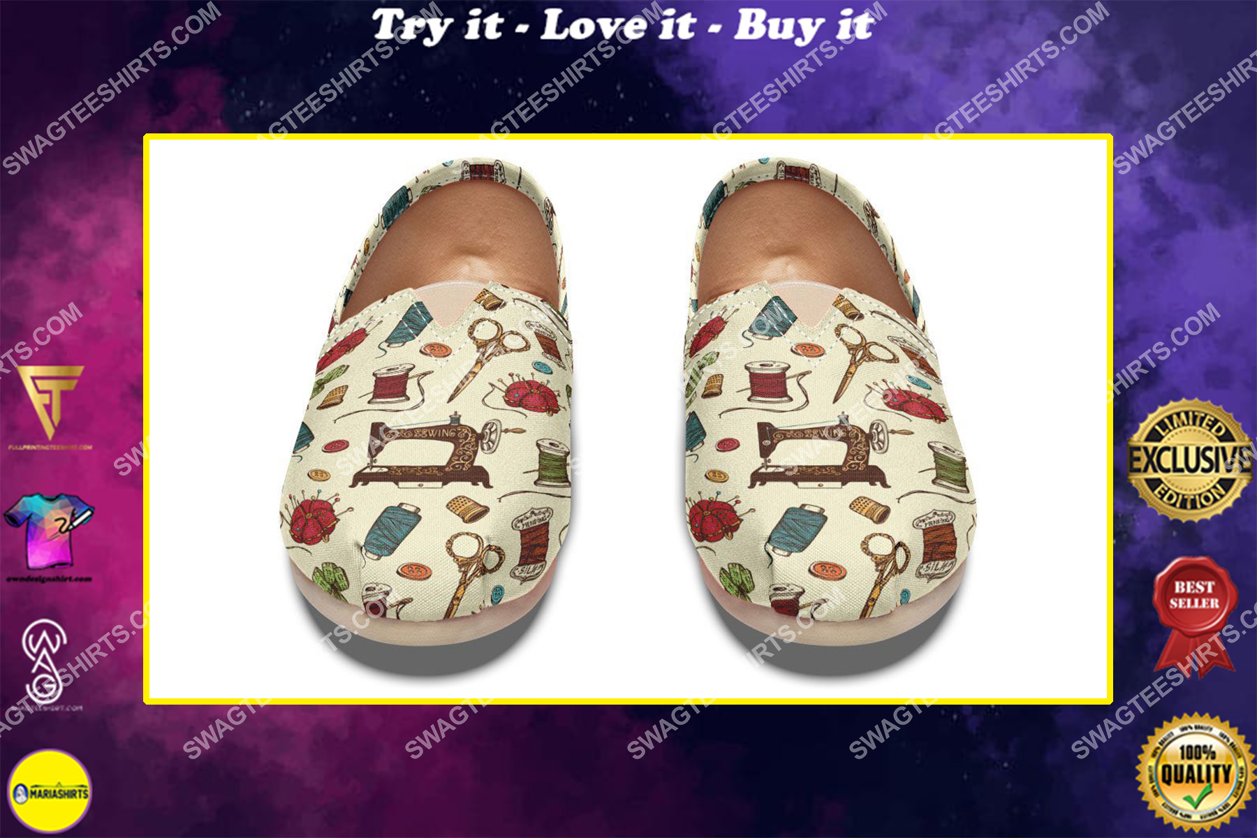 sewing machine floral all over printed toms shoes