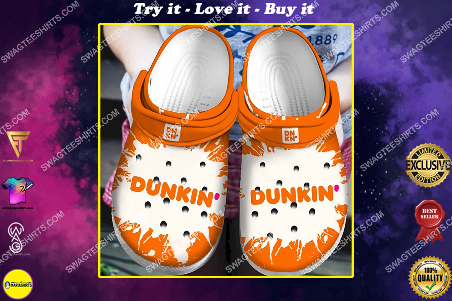 the dunkin’ donuts all over printed crocs