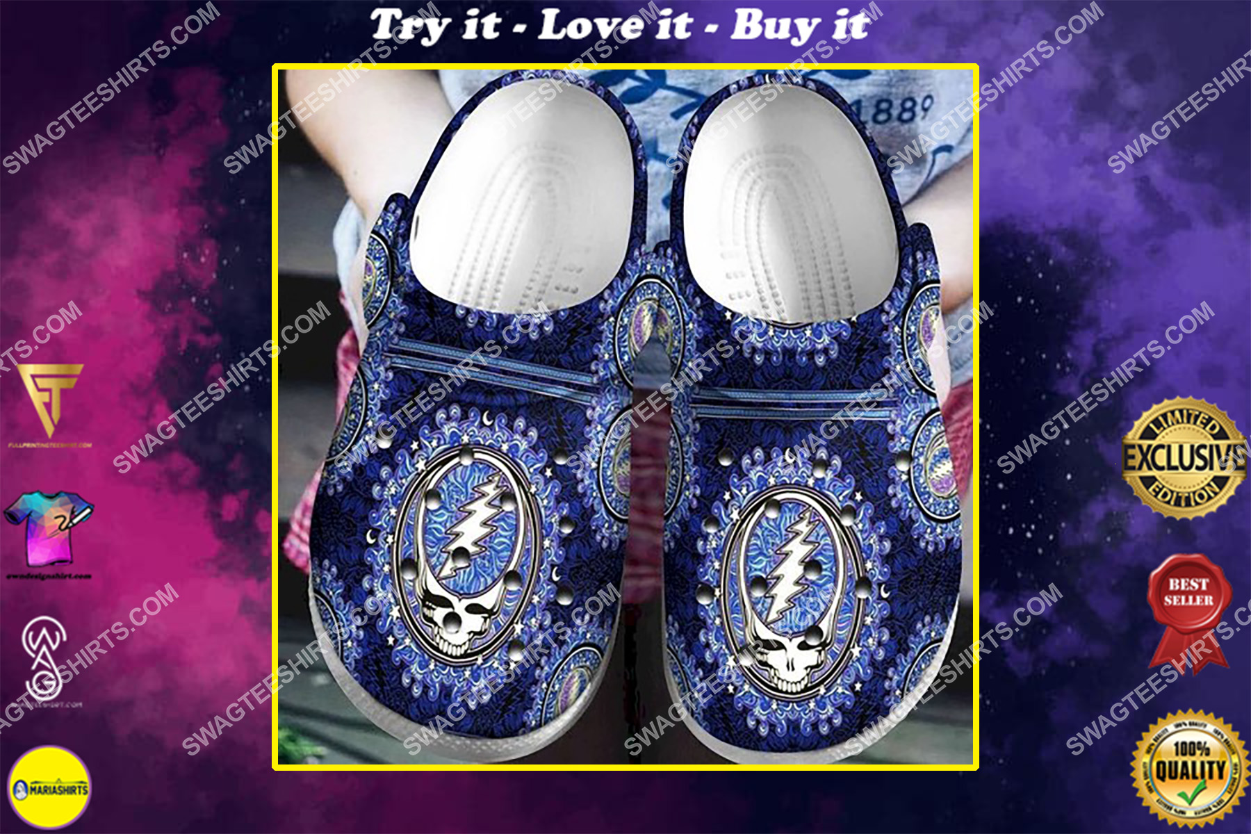 the grateful dead band all over printed crocs