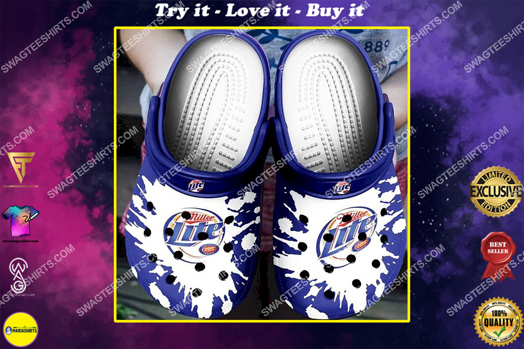 the miller lite all over printed crocs