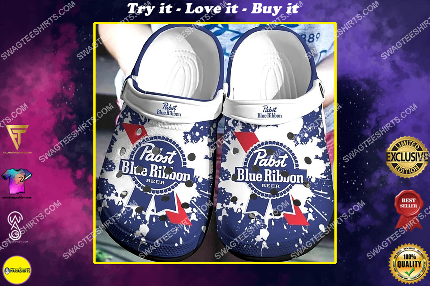 the pabst blue ribbon all over printed crocs