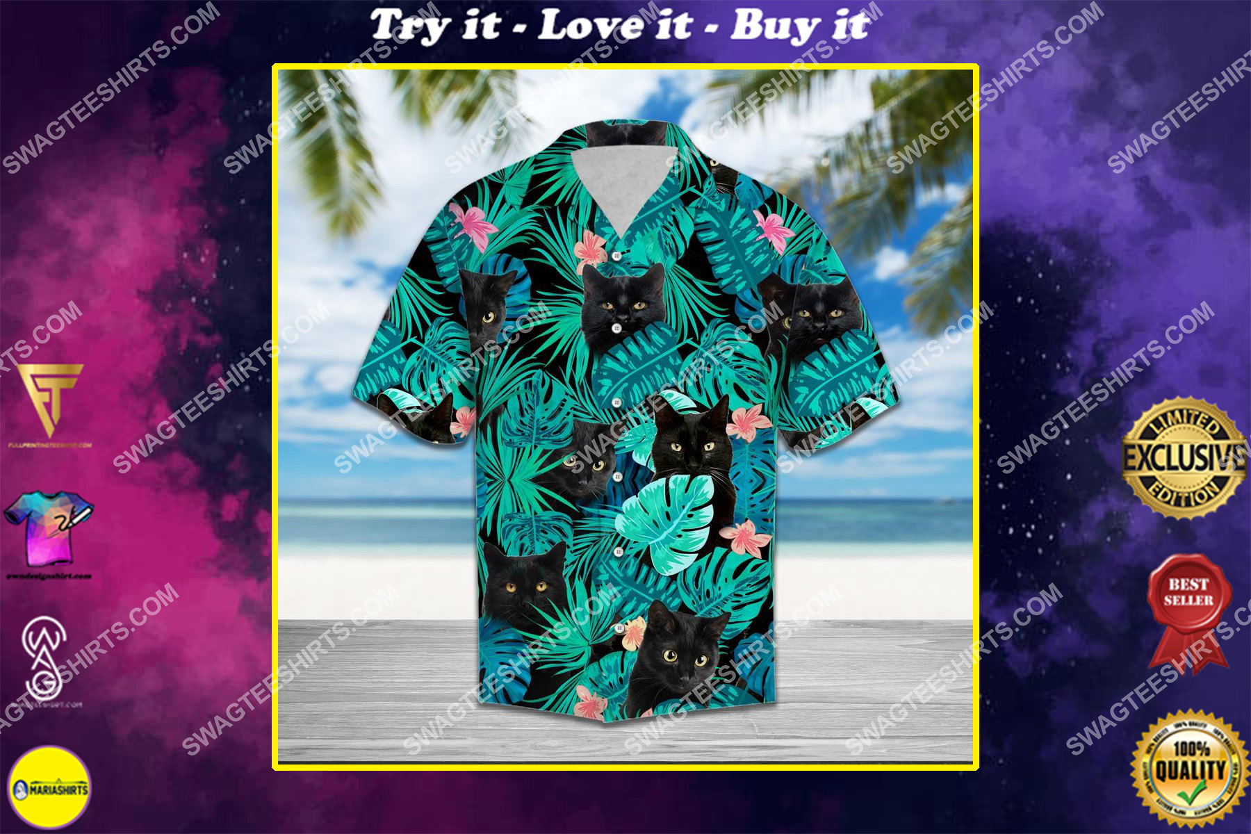 the tropical black cats lover all over printed hawaiian shirt
