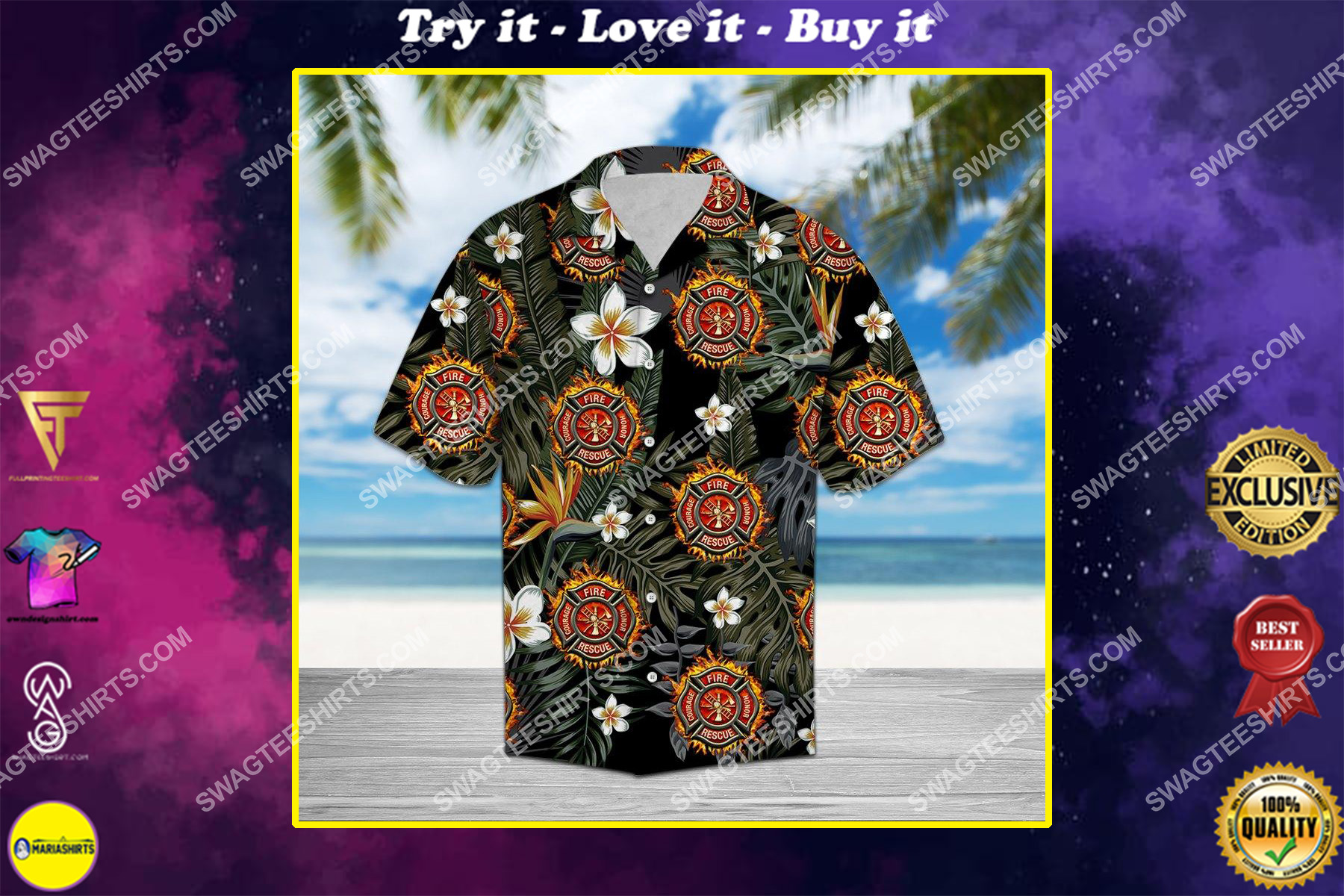the tropical firefighter all over printed hawaiian shirt