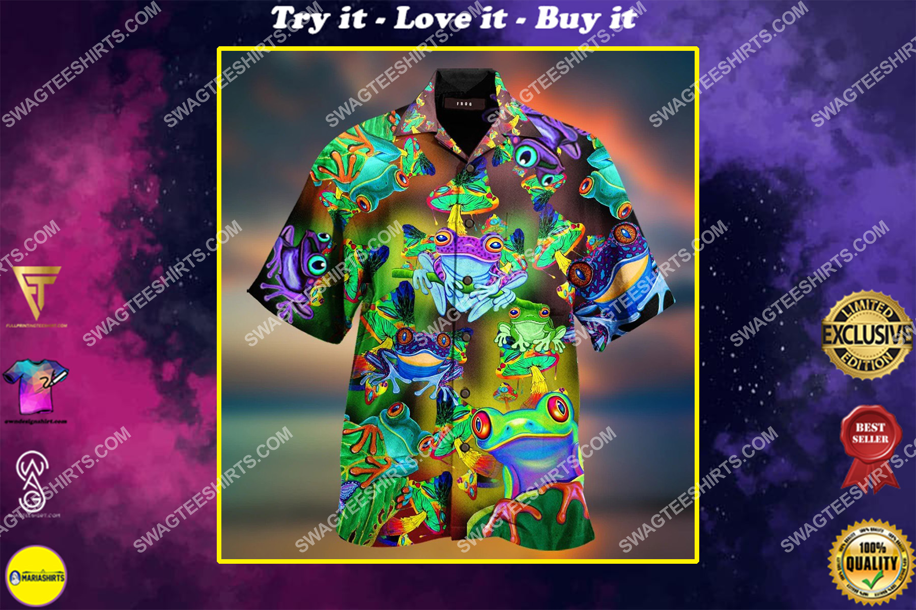 the tropical frogs lover all over printed hawaiian shirt
