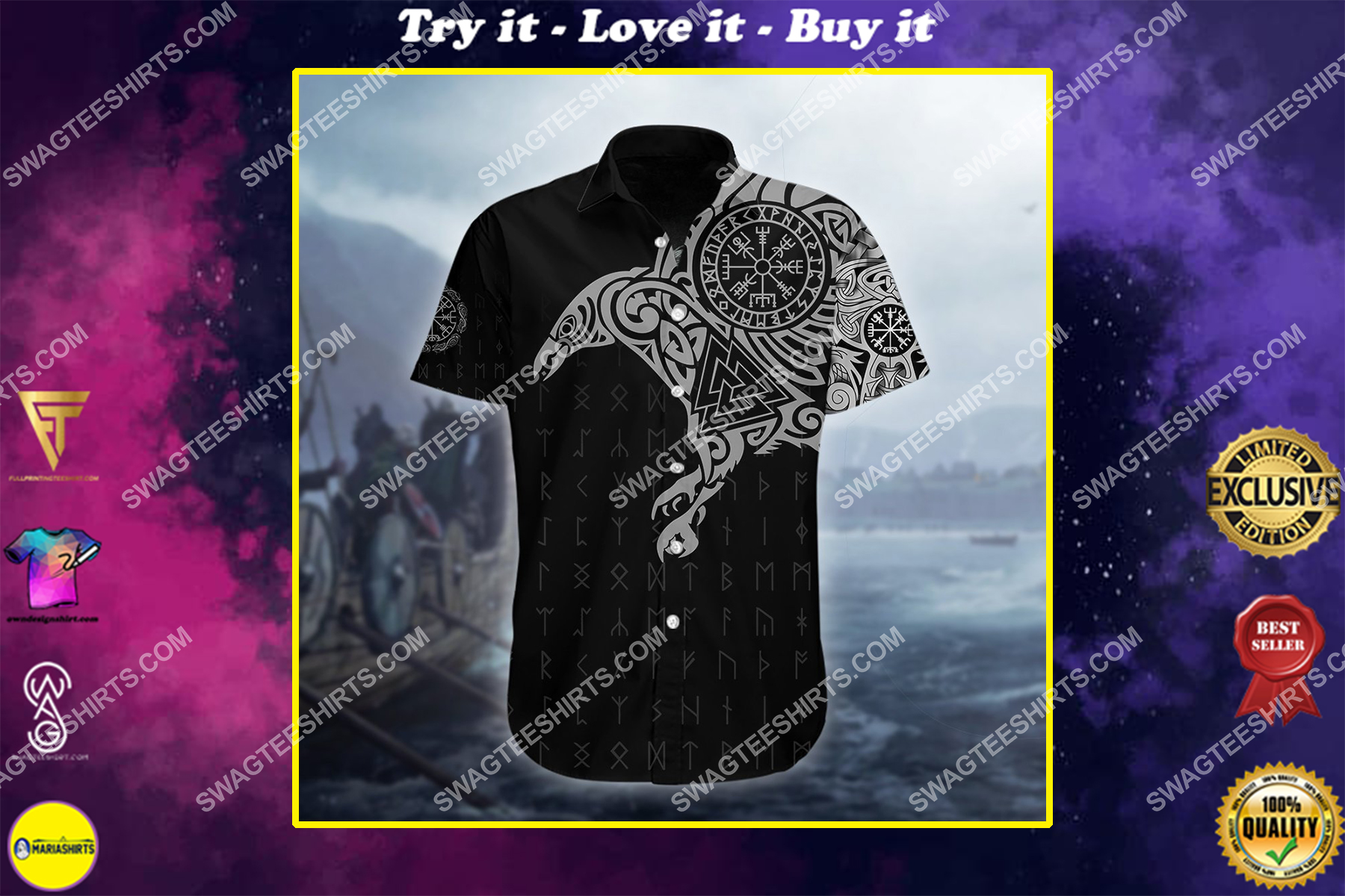 the viking warrior raven all over printed hawaiian shirt