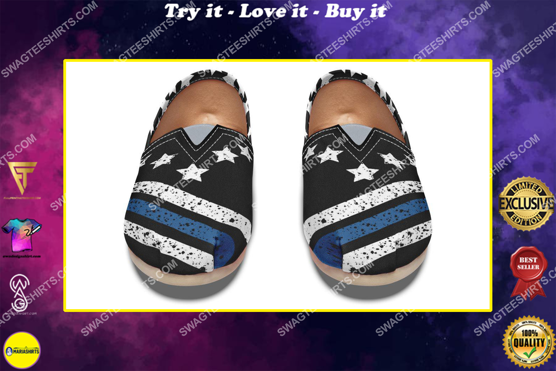thin blue line usa all over printed toms shoes