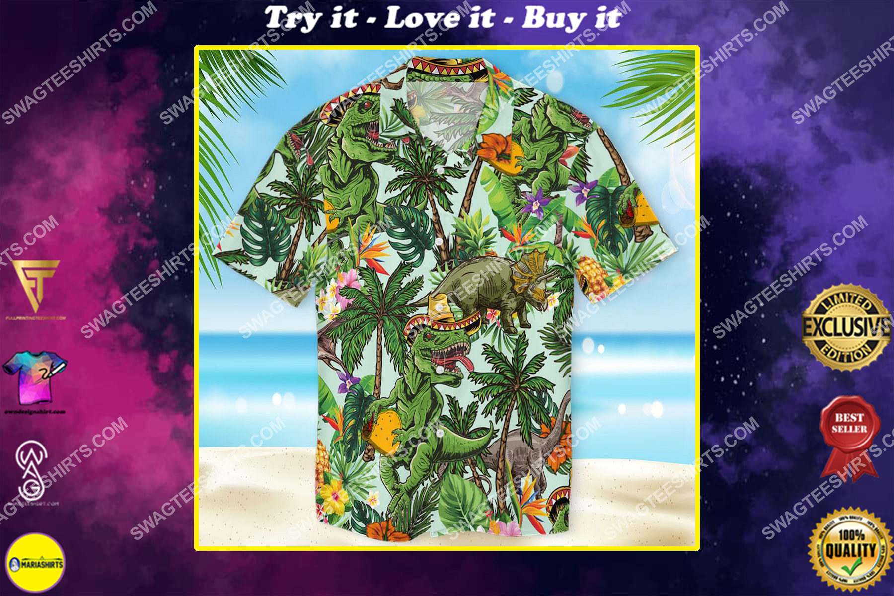 tropical dinosaur lover all over printed hawaiian shirt