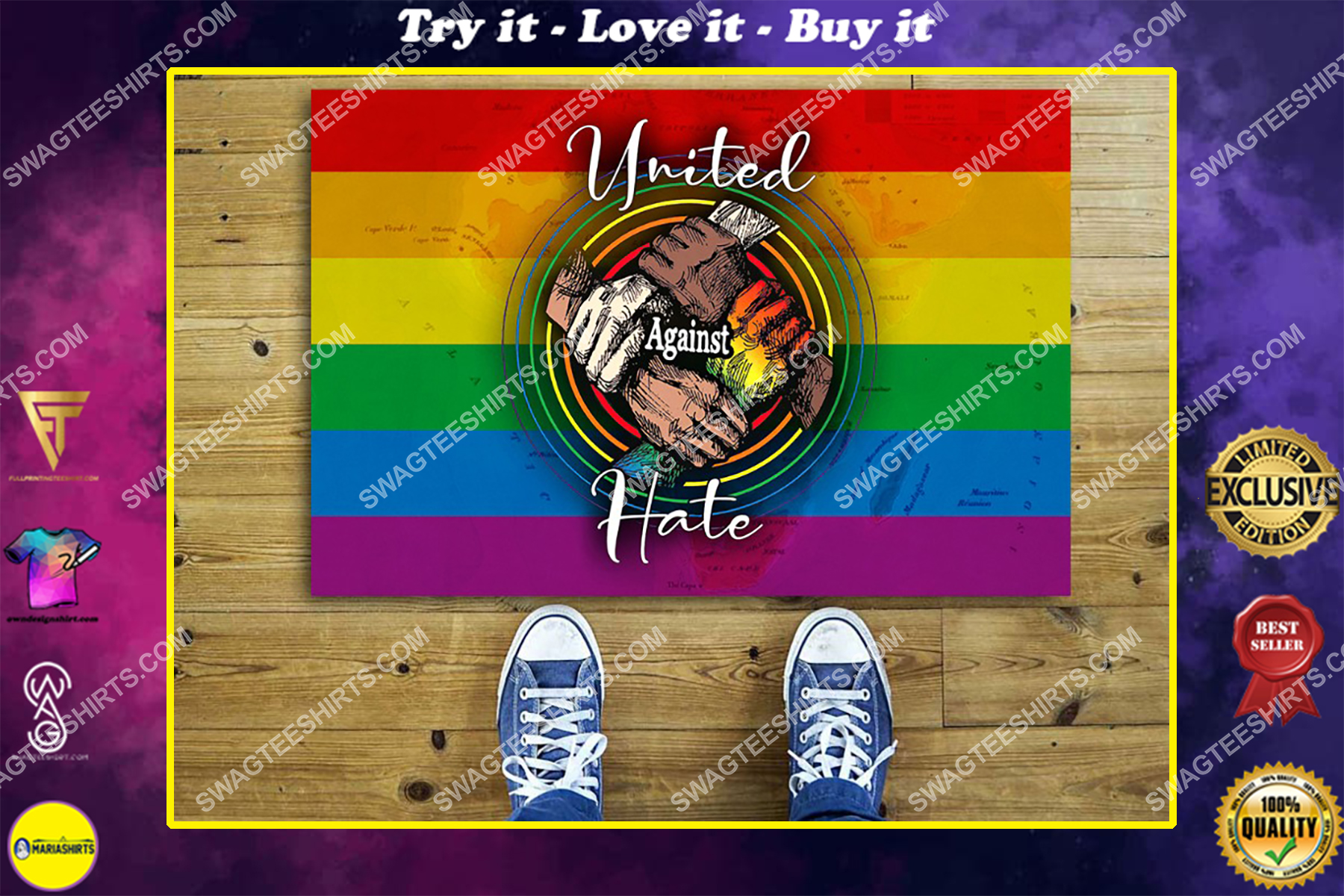 united against hate lgbt pride black pride equality right full print doormat