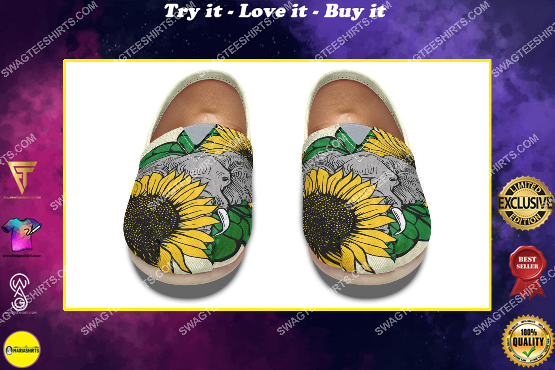 vintage elephant and sunflower all over printed toms shoes