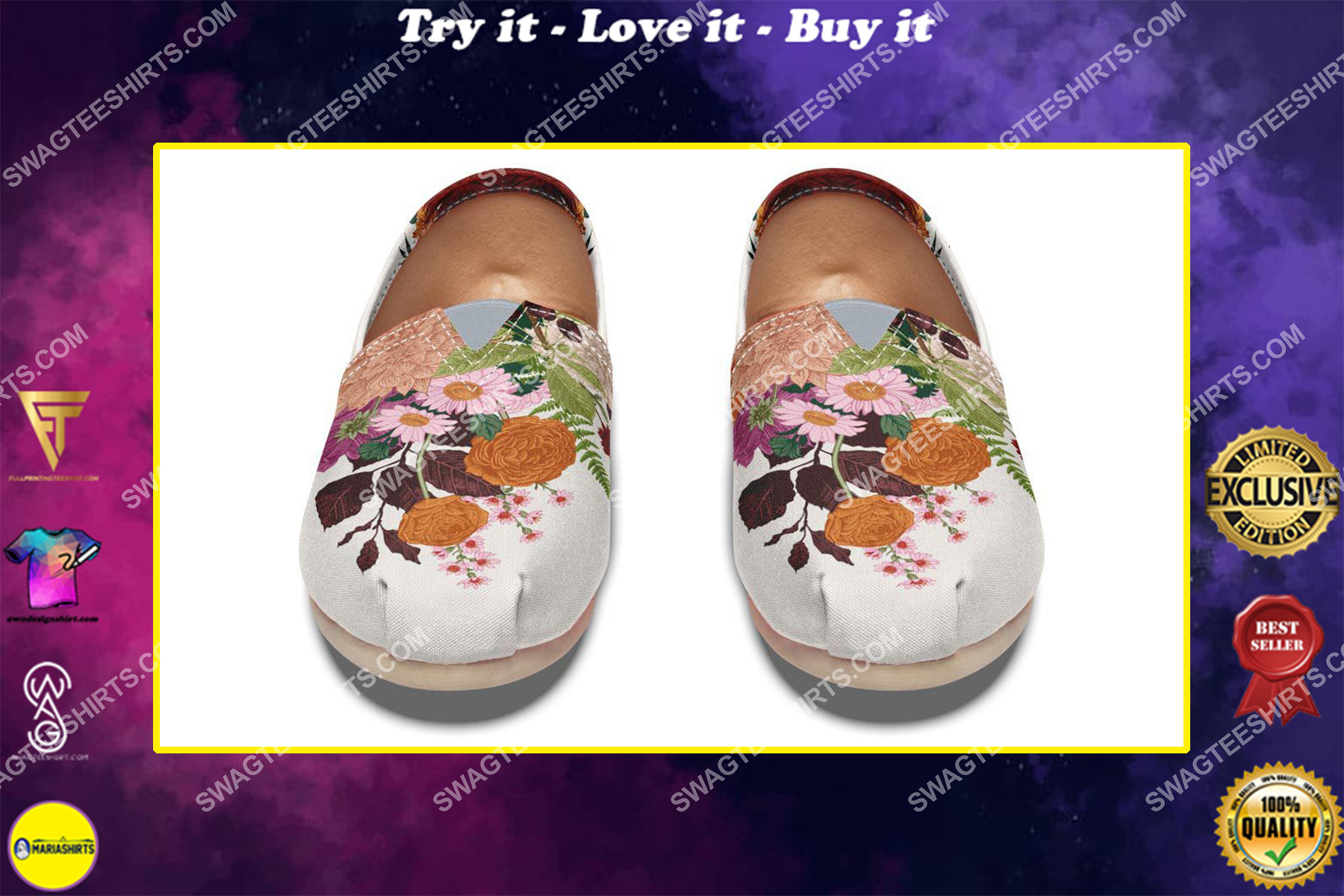 vintage floral arrangement all over printed toms shoes
