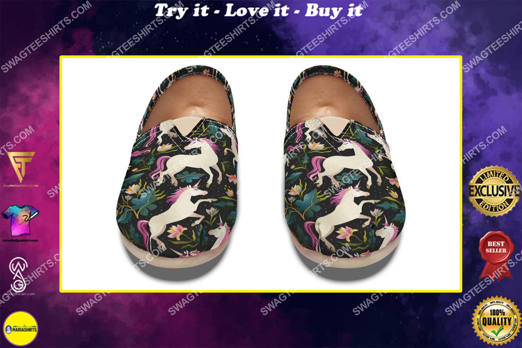 vintage floral unicorns all over printed toms shoes