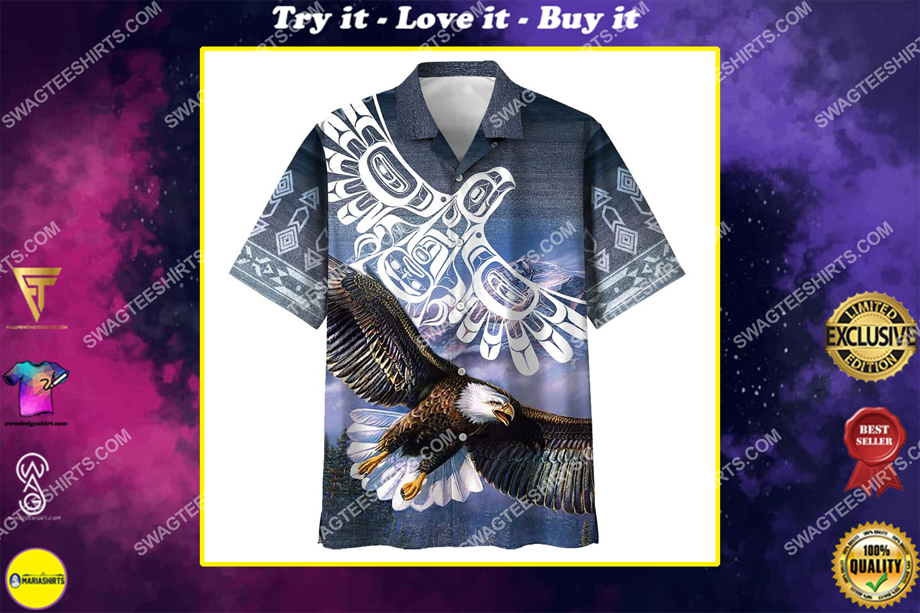 vintage native american eagle all over printed hawaiian shirt