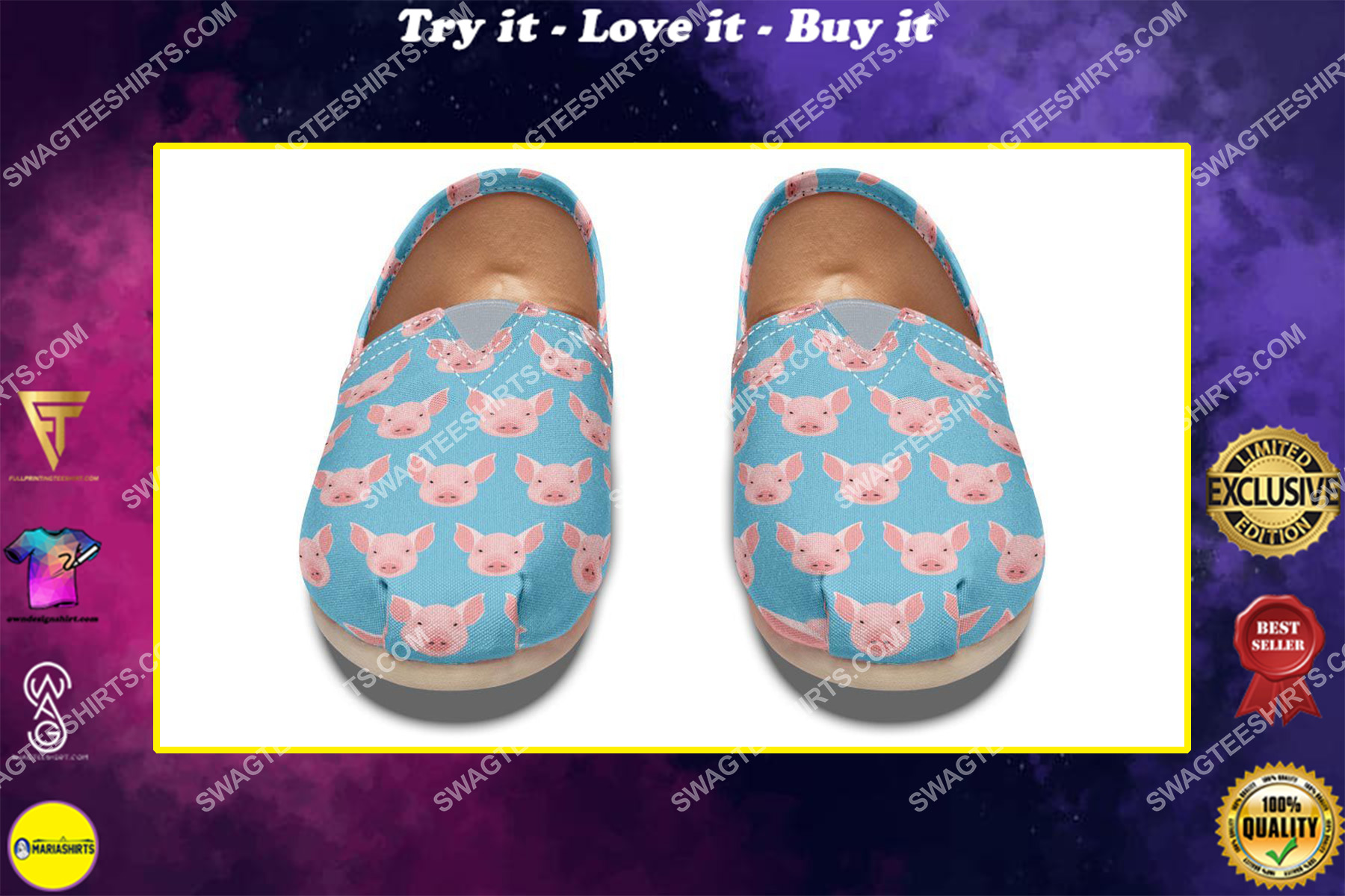vintage pig farm life all over printed toms shoes