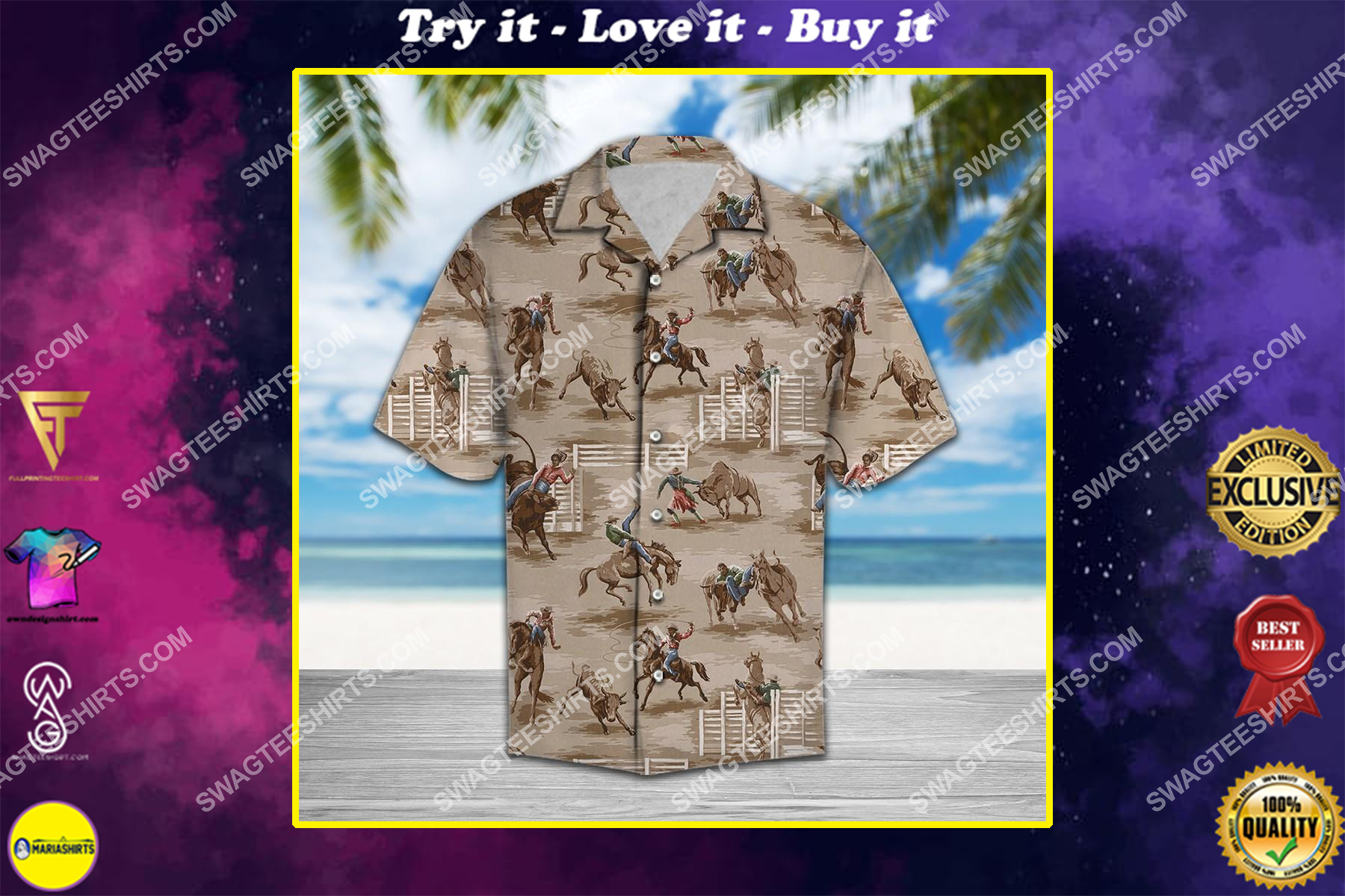 vintage riding horse all over printed hawaiian shirt