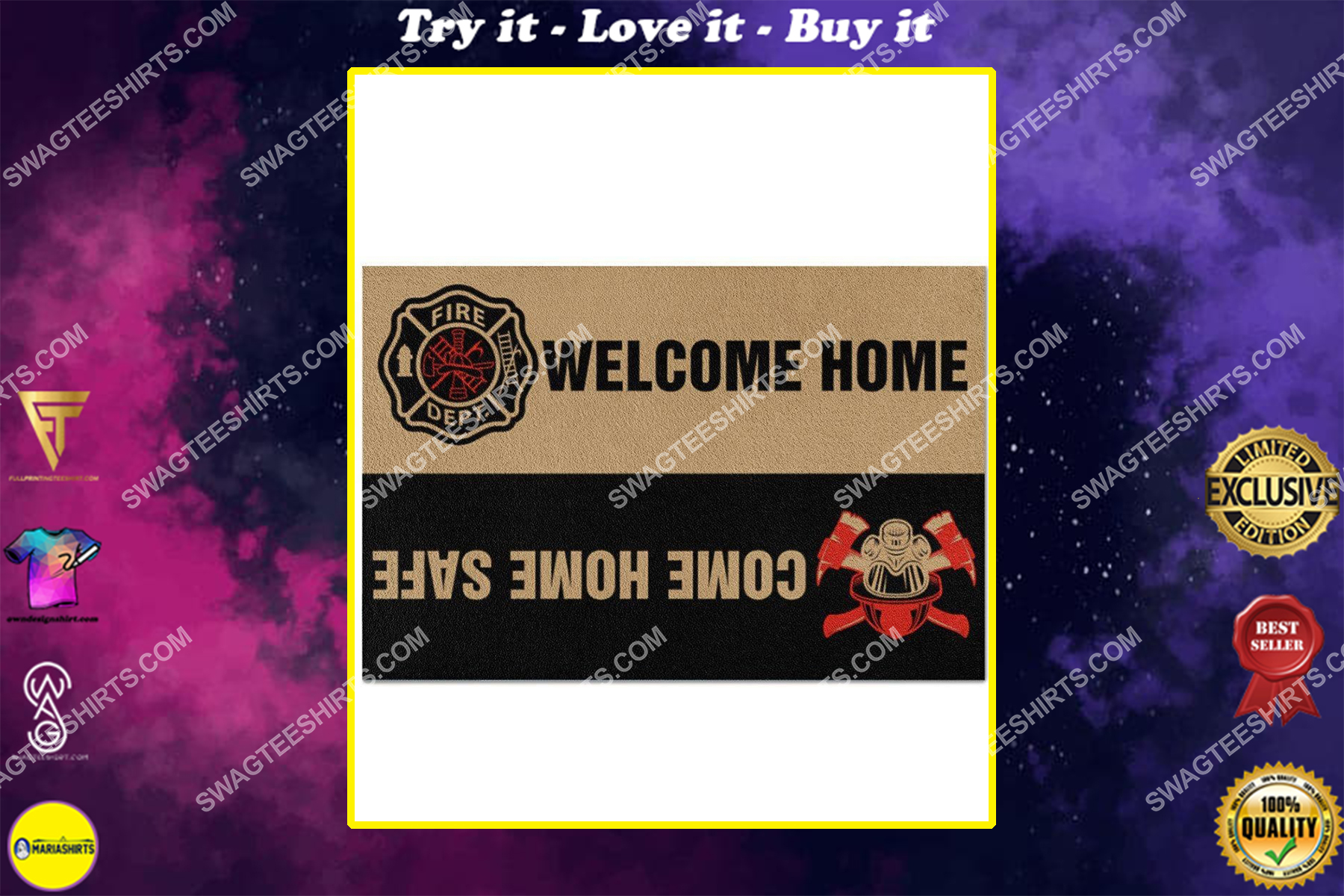 welcome home come home safe firefighter full print doormat